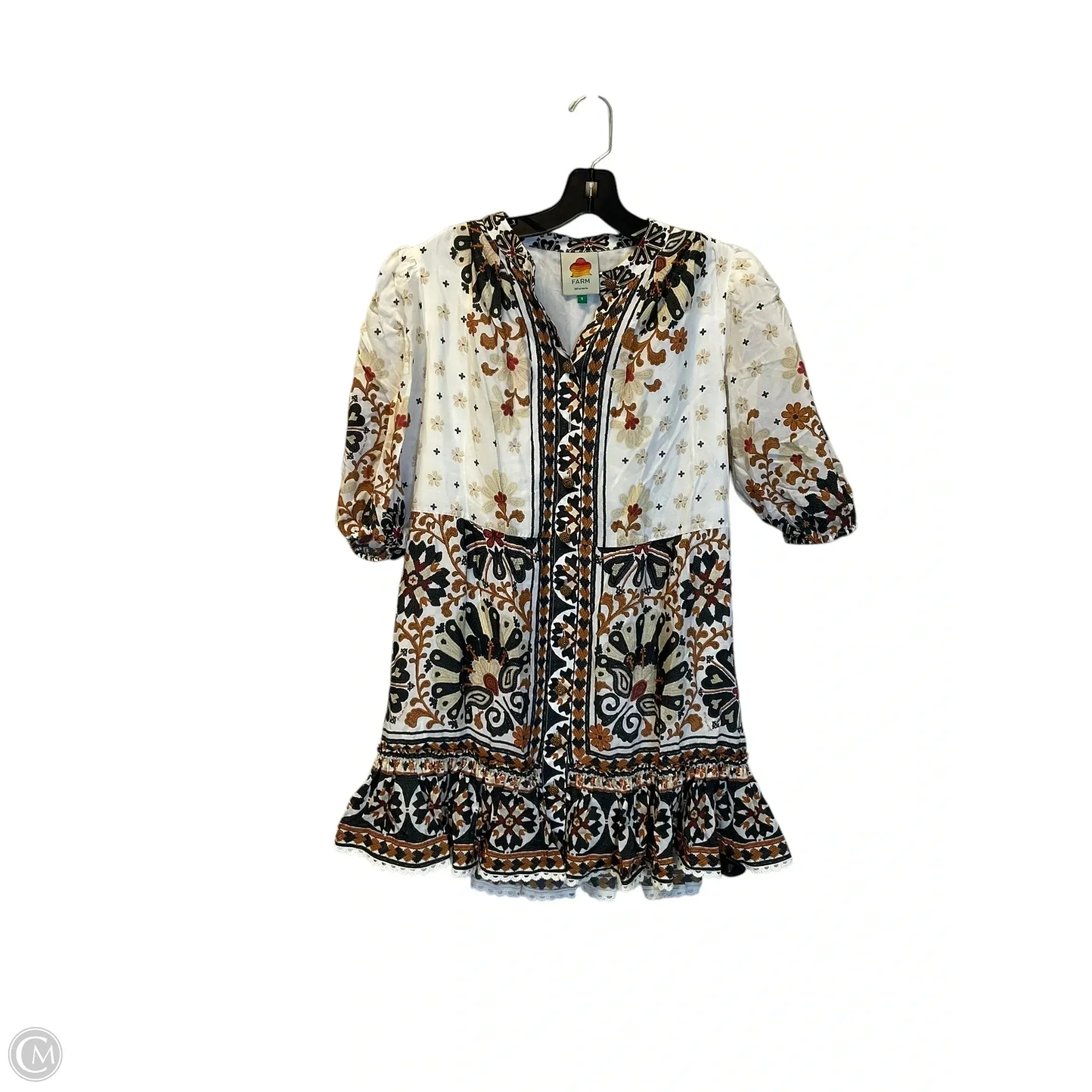 Dress Casual Short By Farm Rio In Tan & White, Size: S
