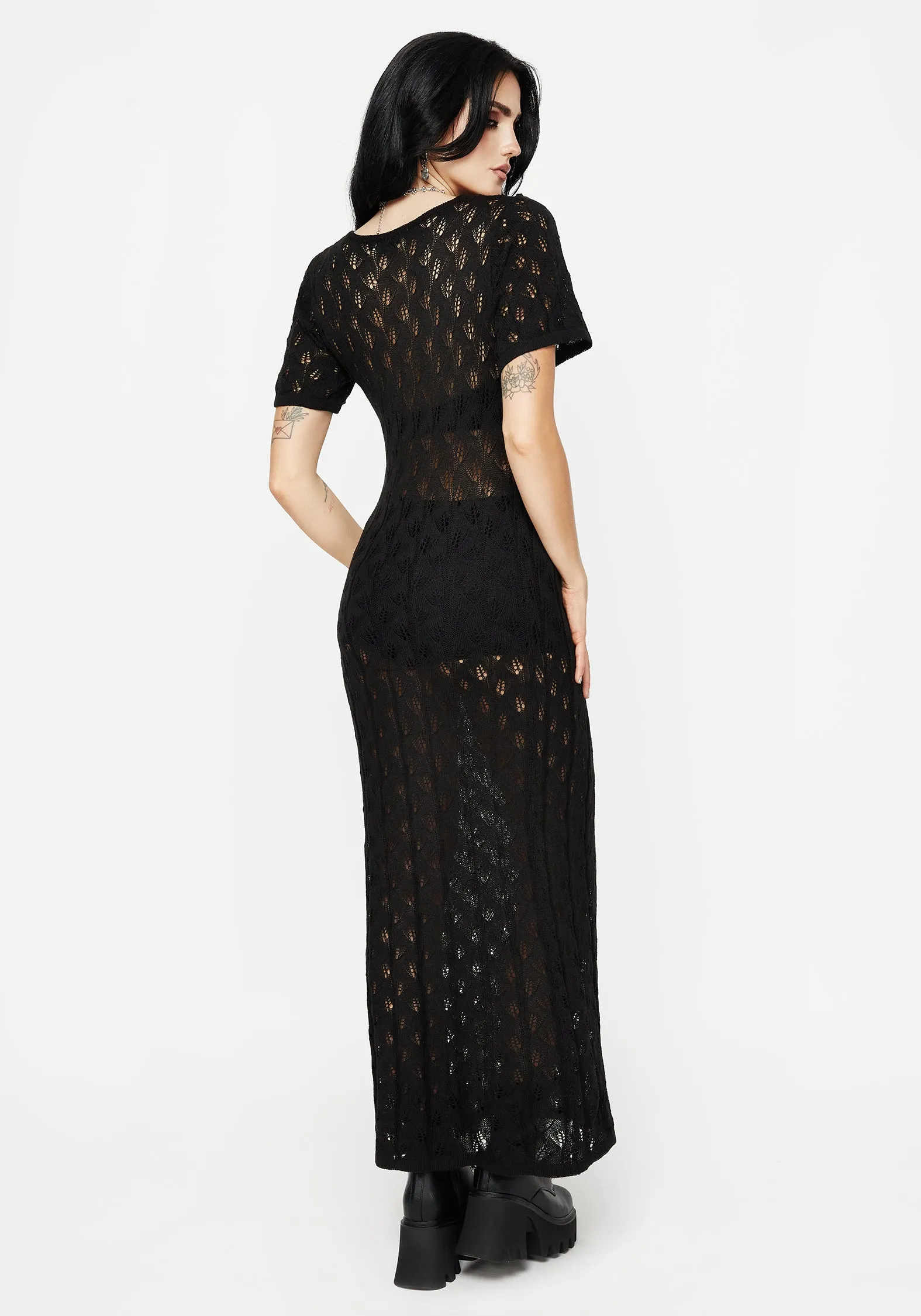 Elnora Moth Crochet Knit Maxi Dress