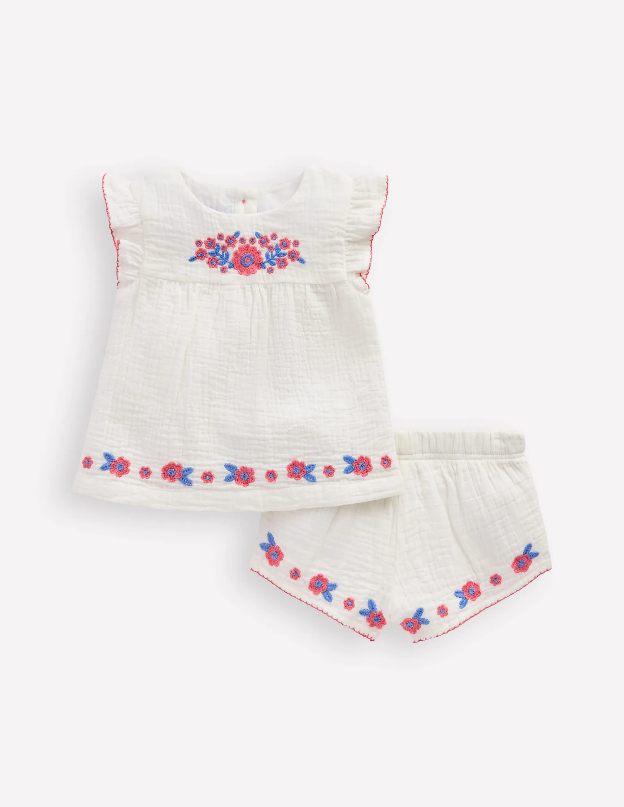 Embroidered Woven Play Set-White Embroidered
