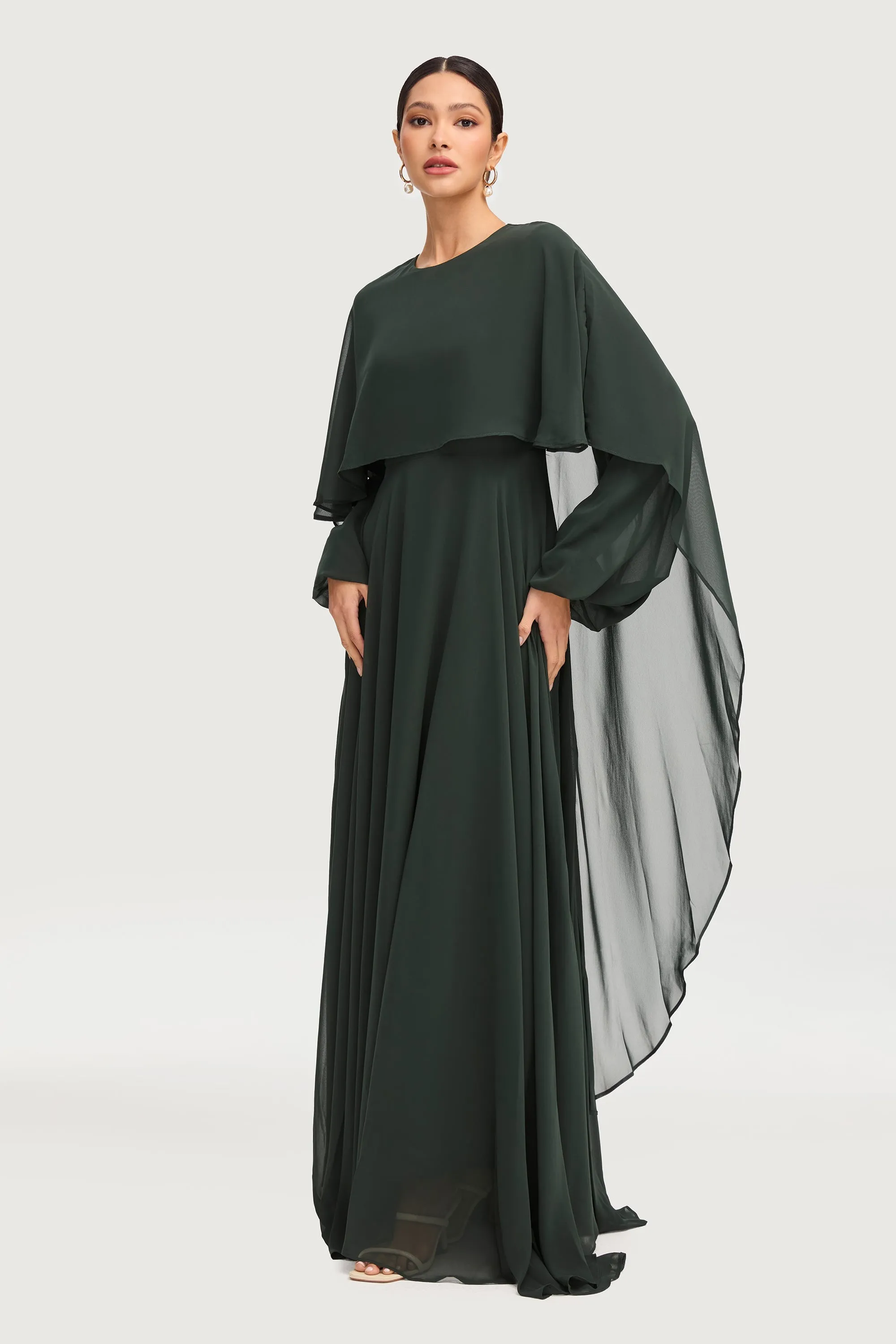 Falak Draped Chiffon Maxi Dress - Emerald
