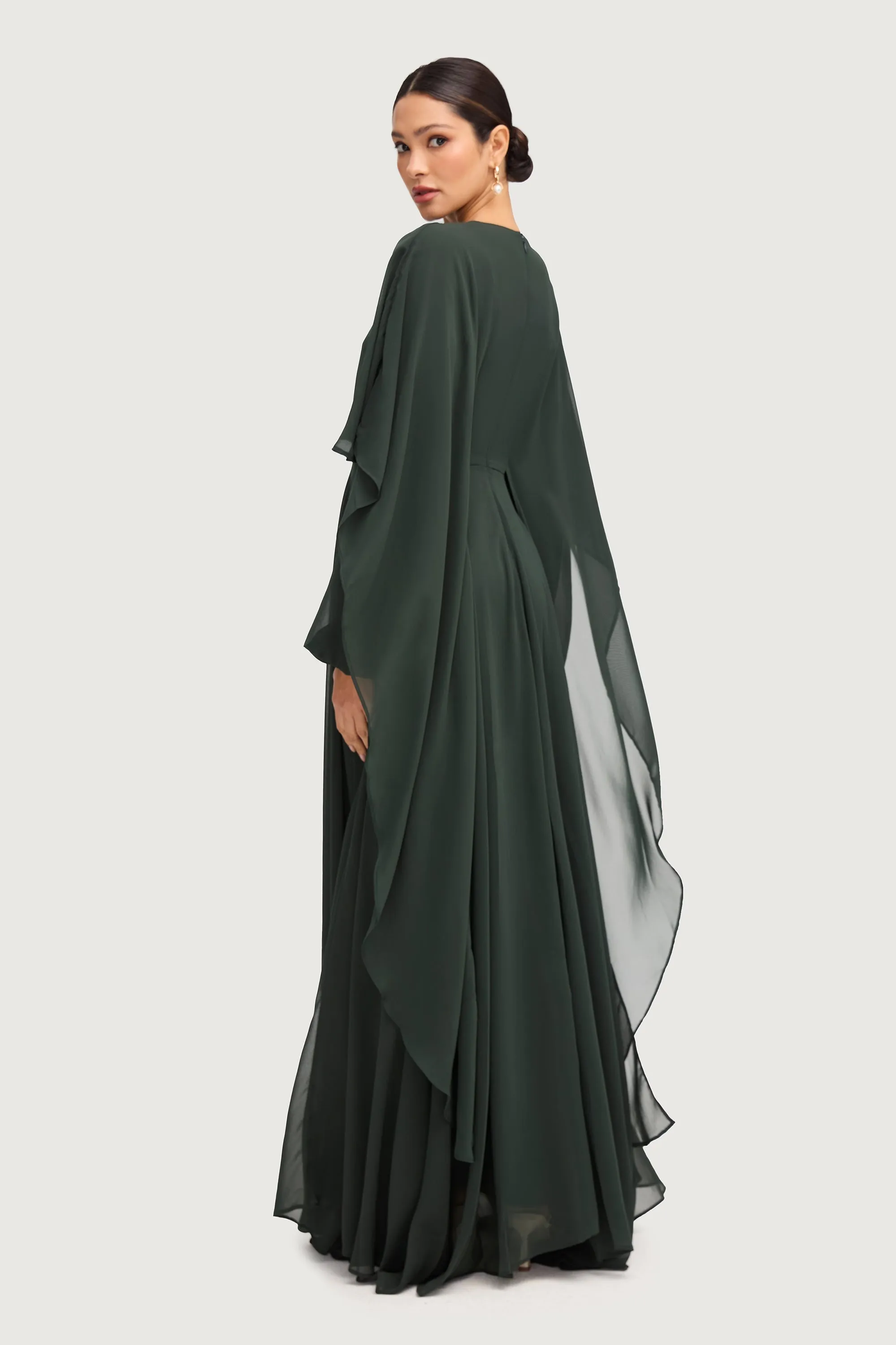 Falak Draped Chiffon Maxi Dress - Emerald