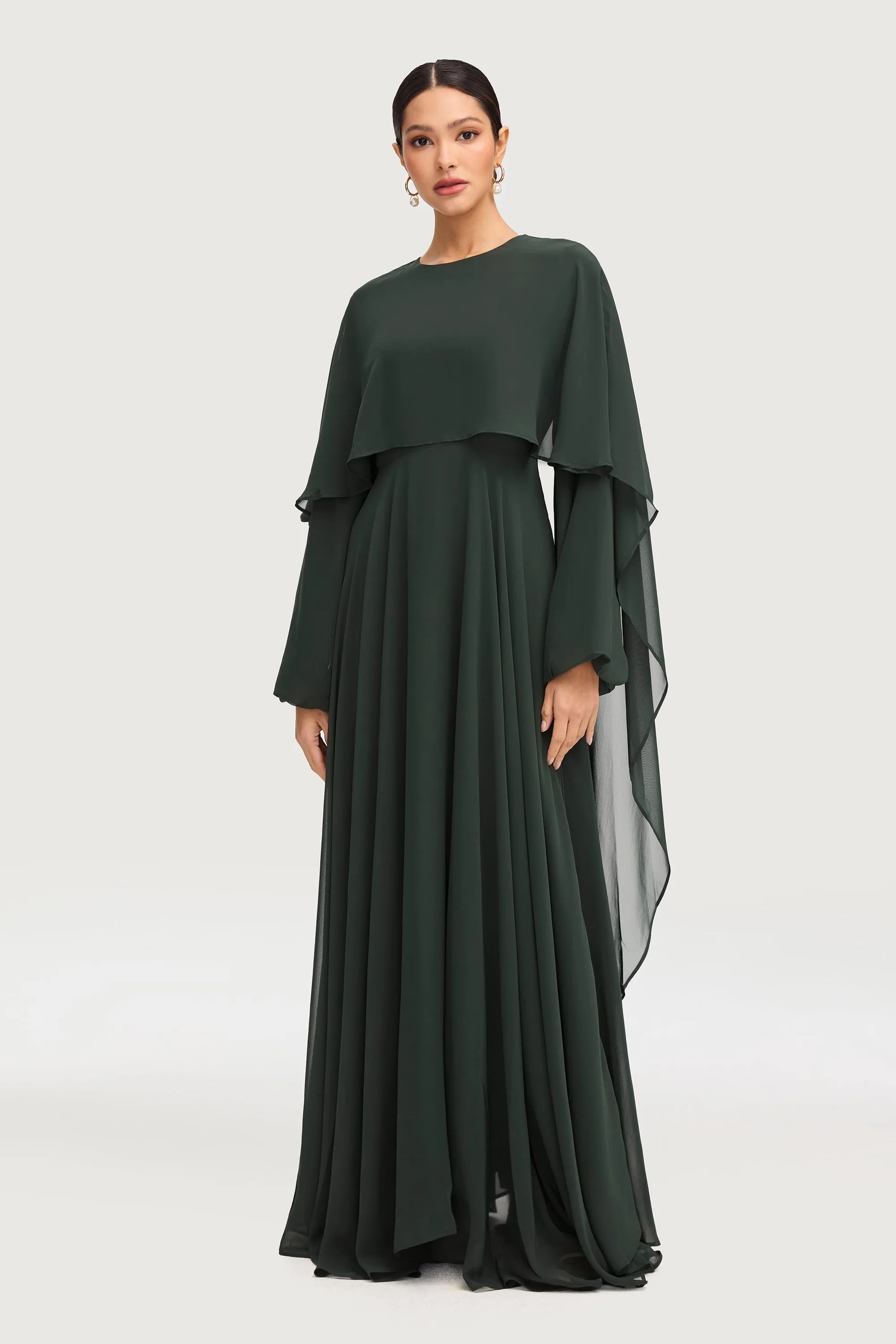 Falak Draped Chiffon Maxi Dress - Emerald