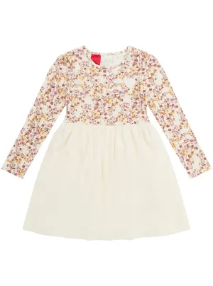 Floral Print Mixed Fabric Dress (2-7)