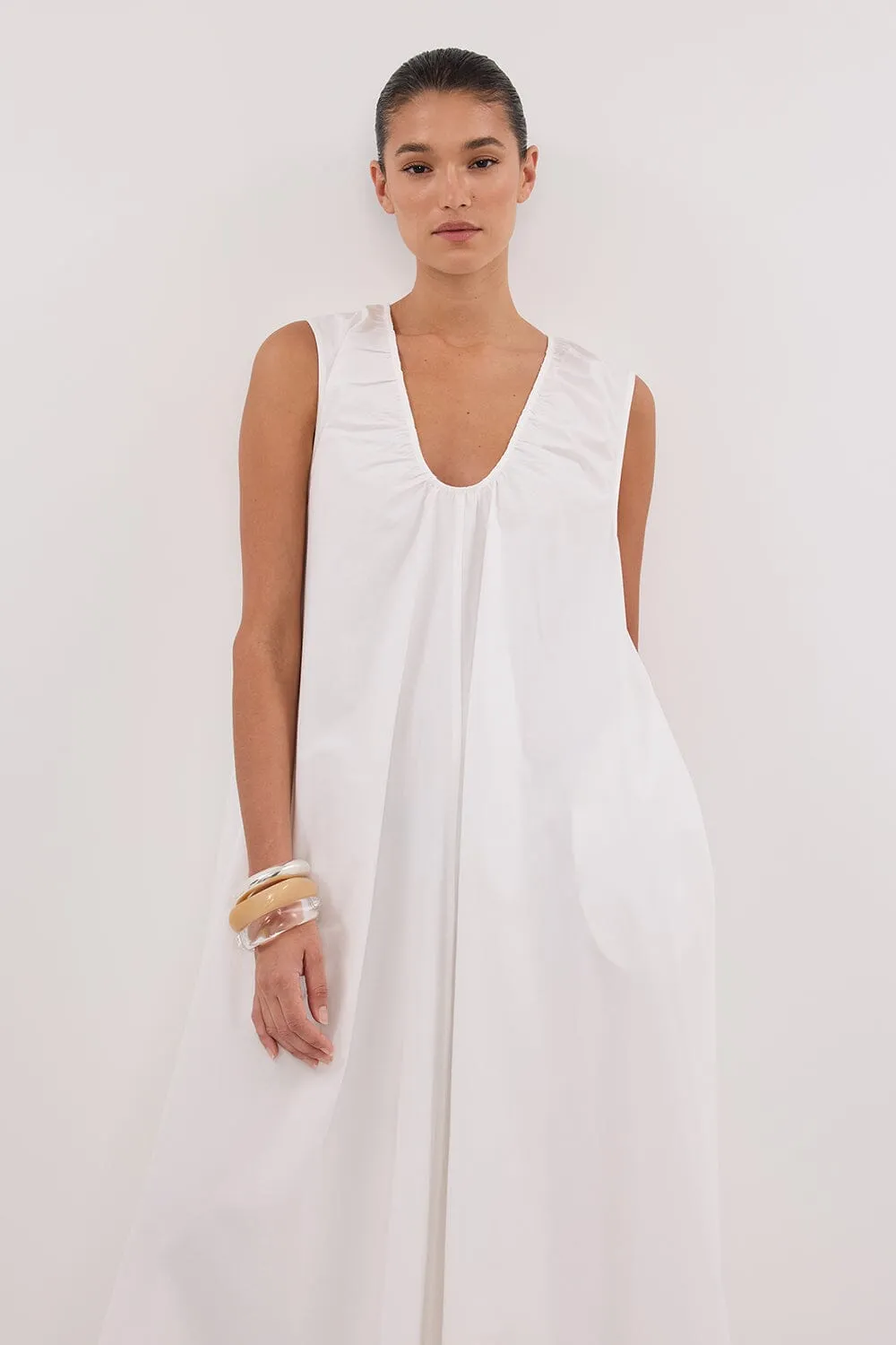 GABBY WHITE COTTON MIDI DRESS