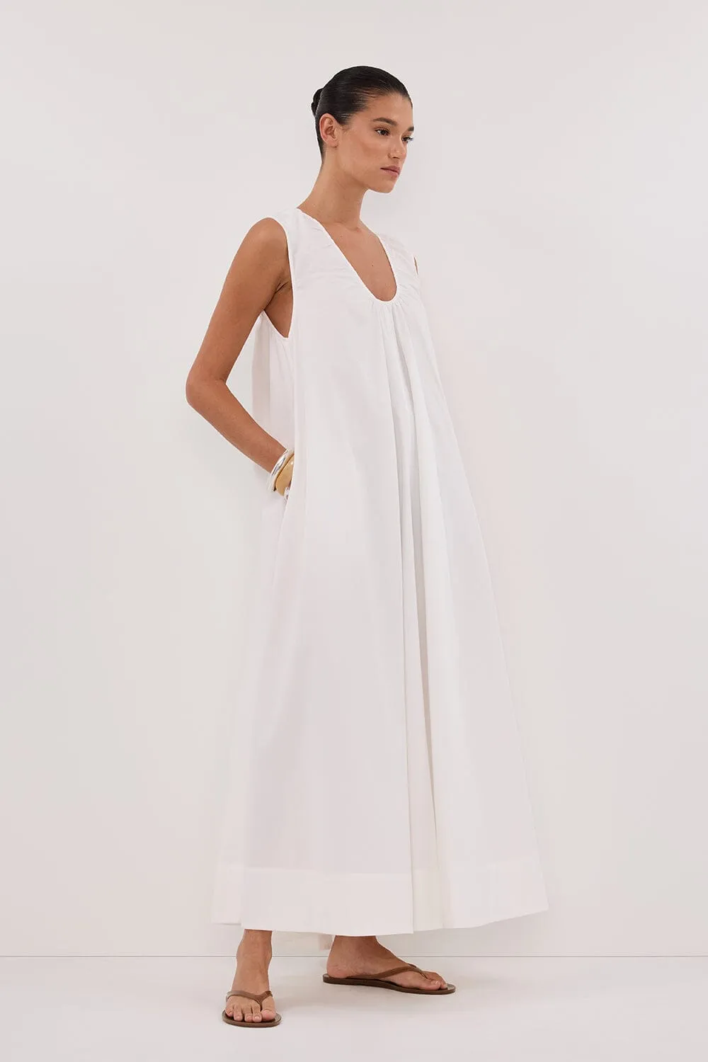 GABBY WHITE COTTON MIDI DRESS