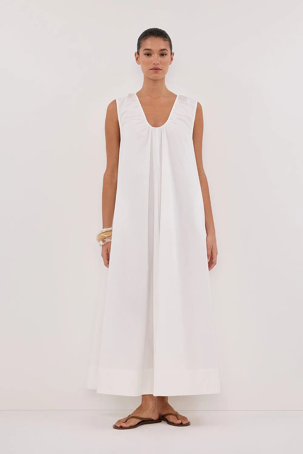 GABBY WHITE COTTON MIDI DRESS