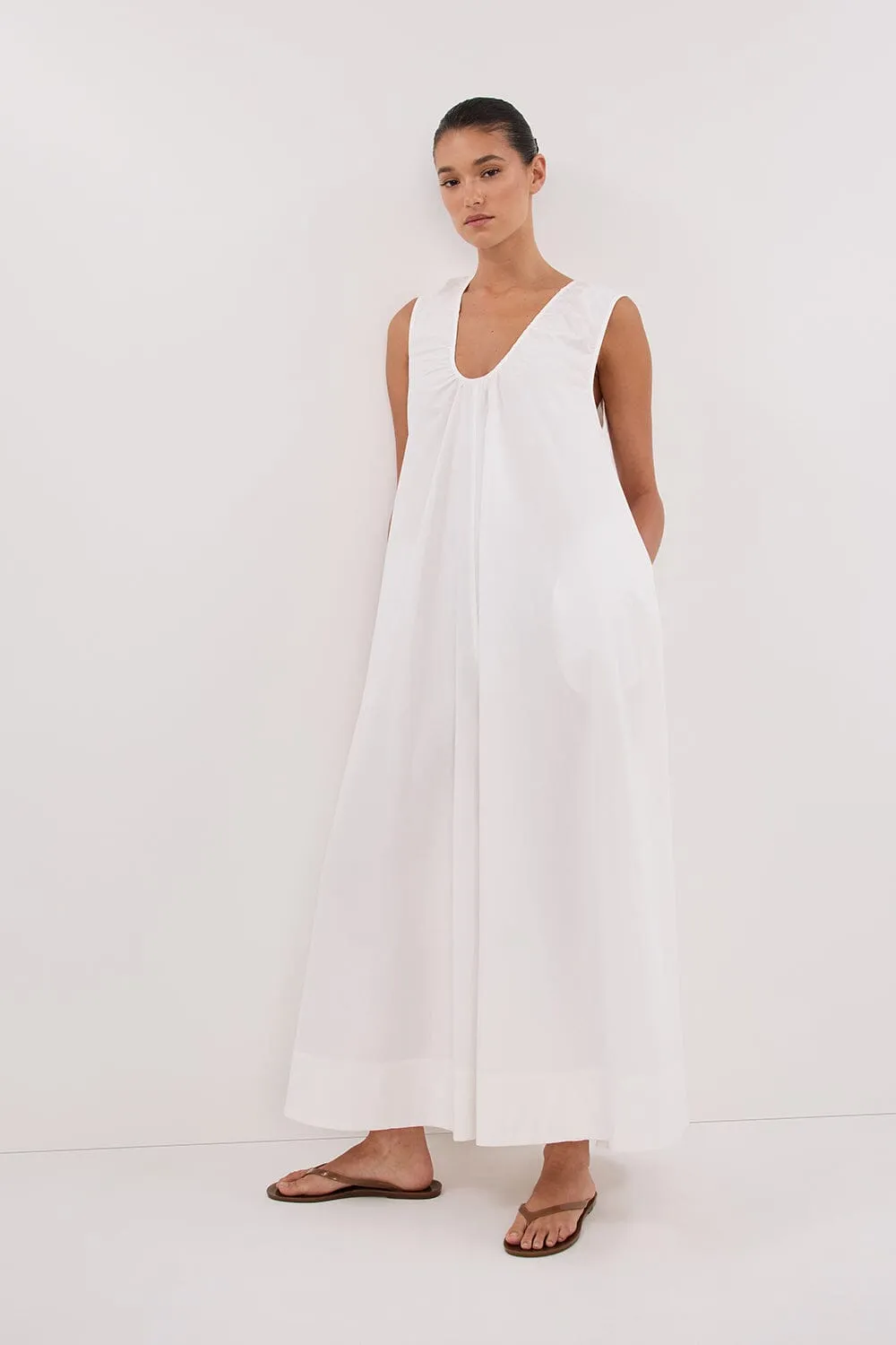GABBY WHITE COTTON MIDI DRESS