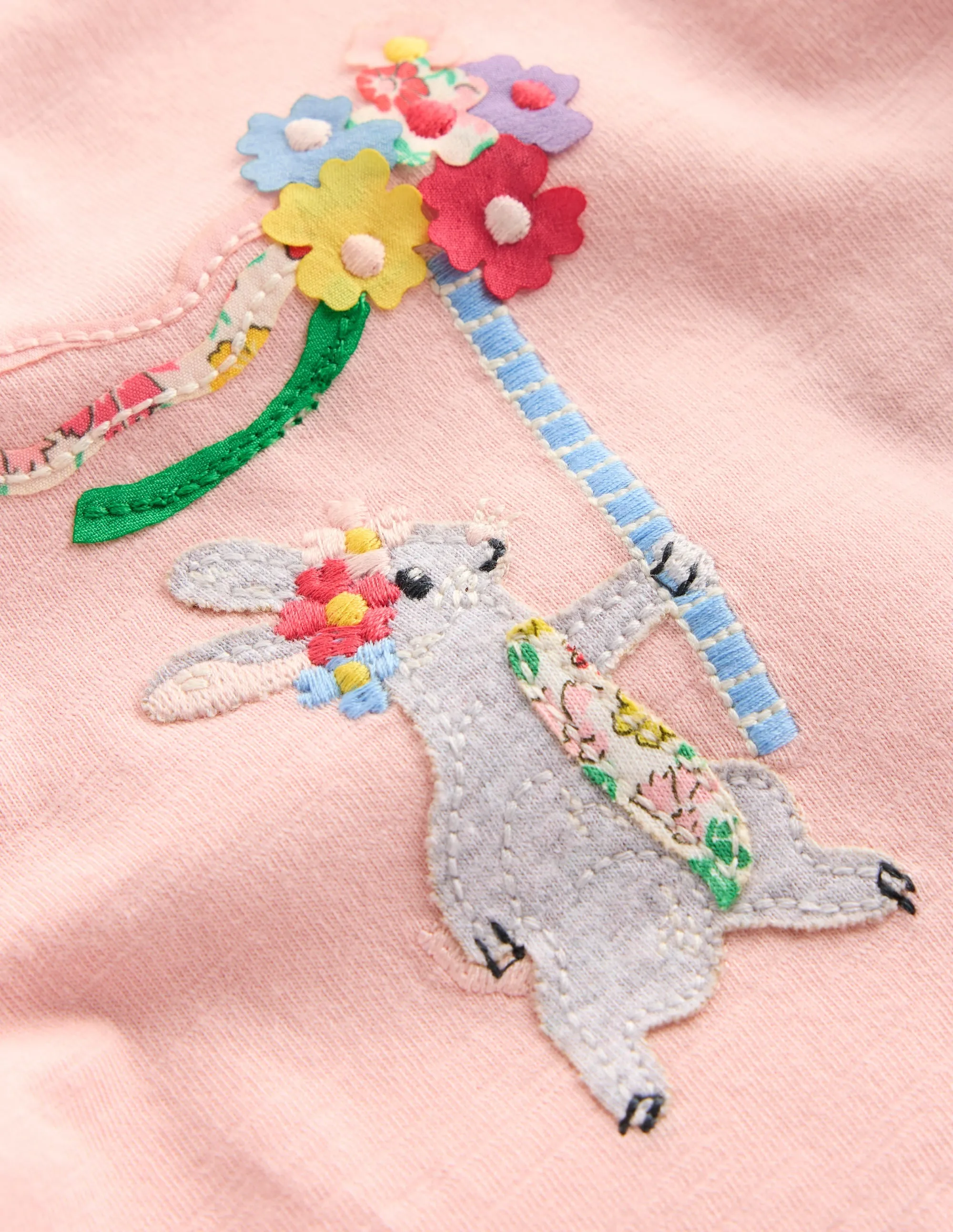 Girls Puff Sleeve Logo T-Shirt-Chalk Pink May Day Bunny
