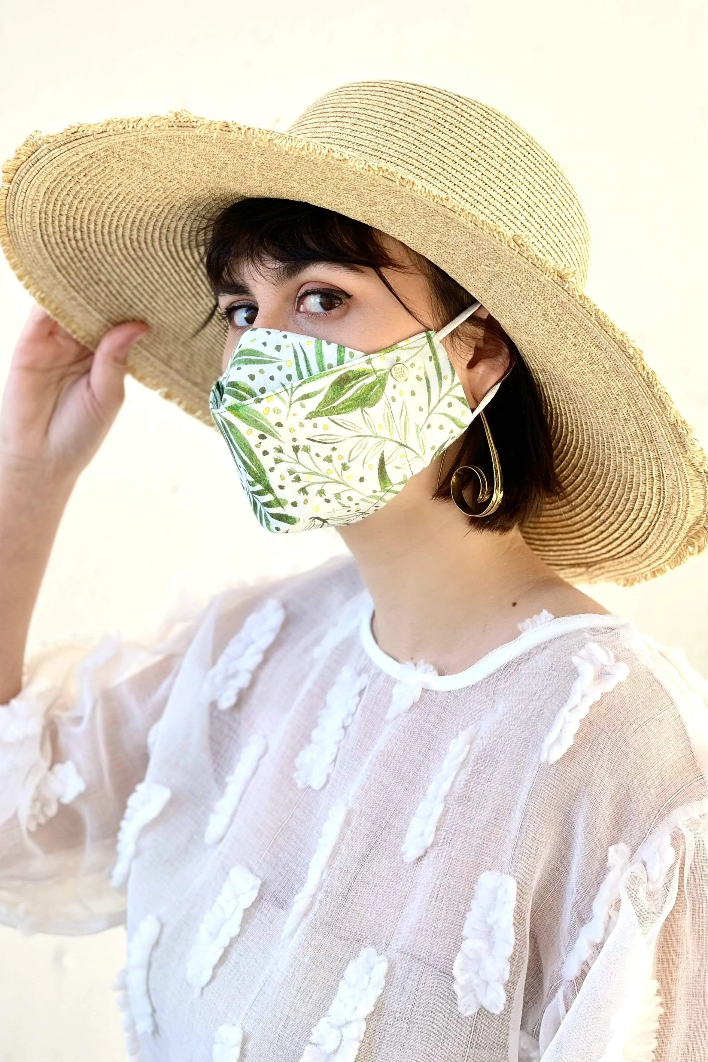 Green Botanical Box Pleat Mask