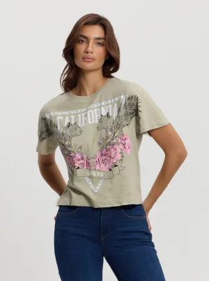 Green California Print T-Shirt
