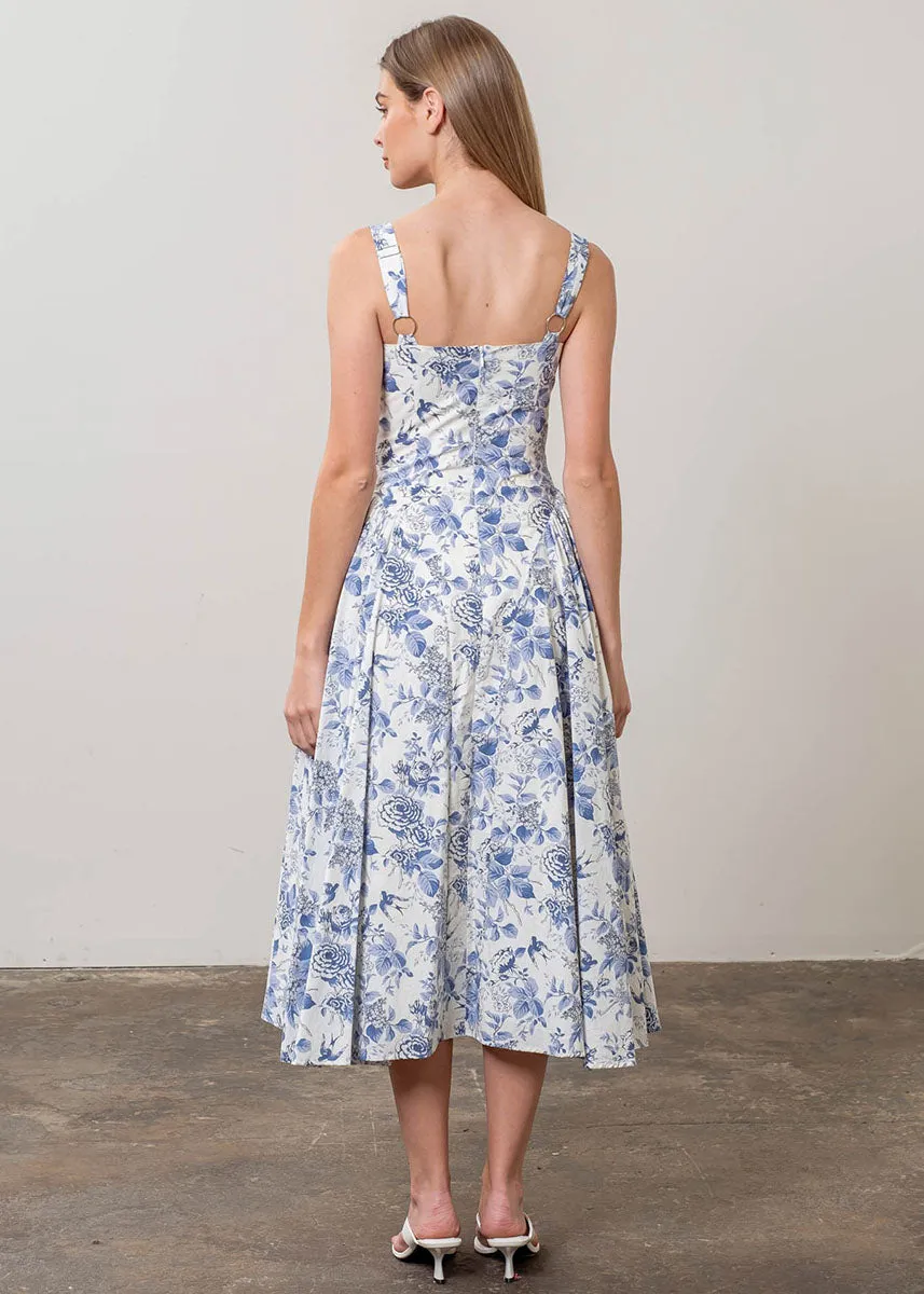 Greta Floral Corset Midi Dress - Ivory Multi