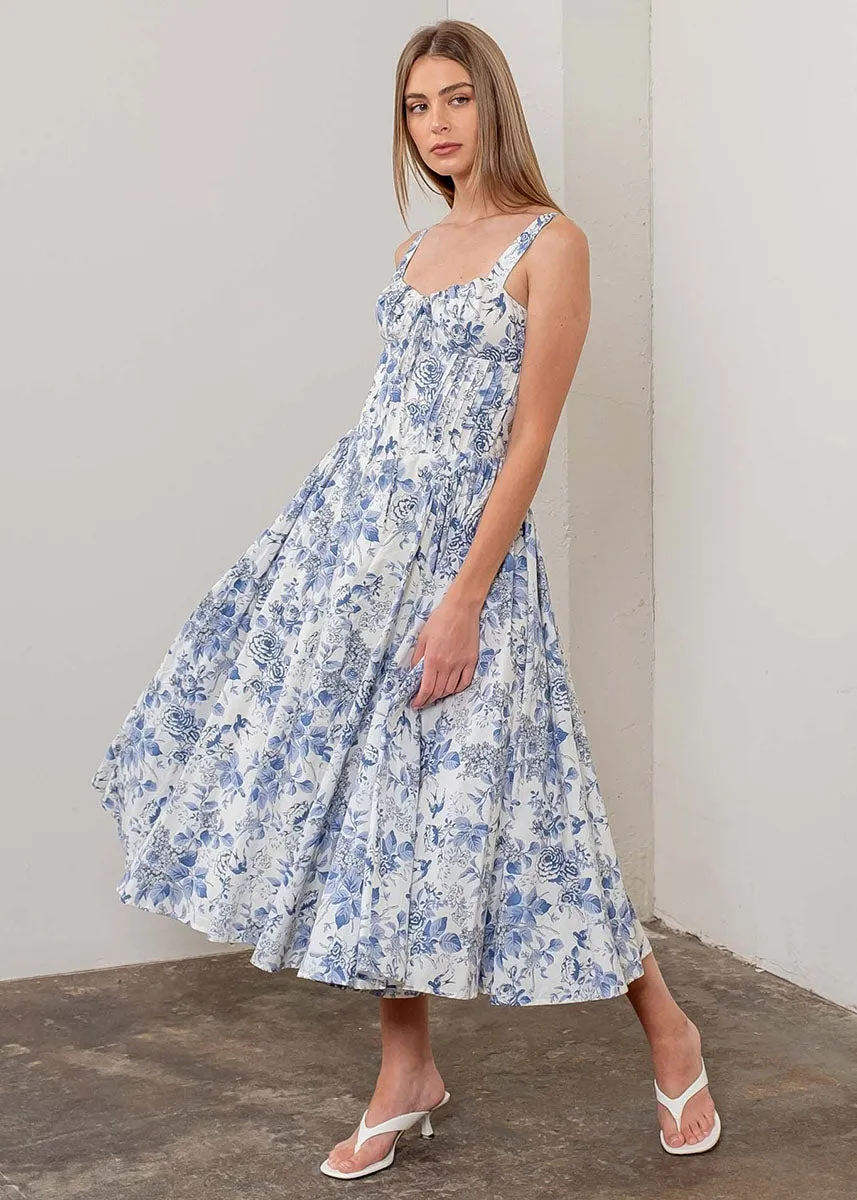 Greta Floral Corset Midi Dress - Ivory Multi