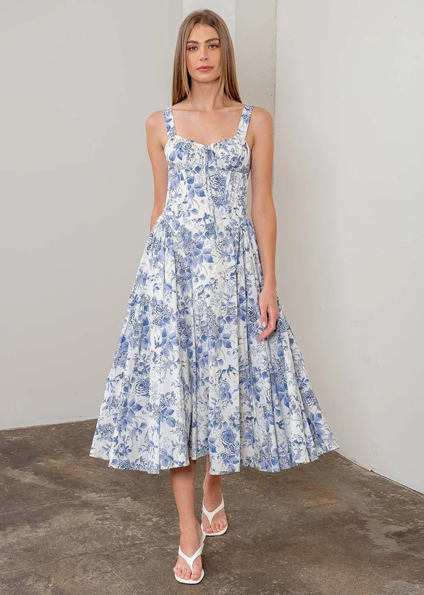 Greta Floral Corset Midi Dress - Ivory Multi