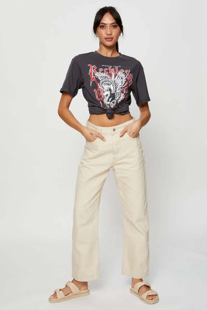 Grey Graphic T Shirt Short Sleeve