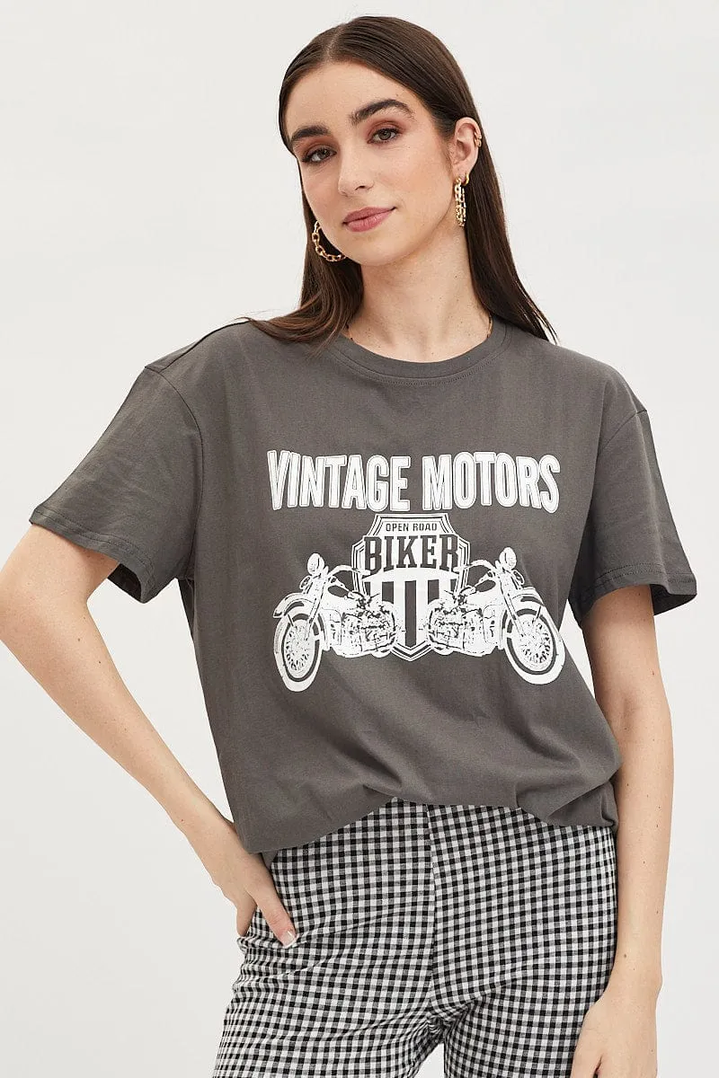 Grey Graphic T Shirt Short Sleeve