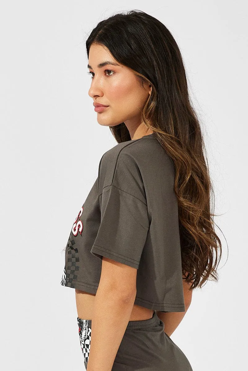 Grey Motocross Graphic Tee Cropped T-shirt
