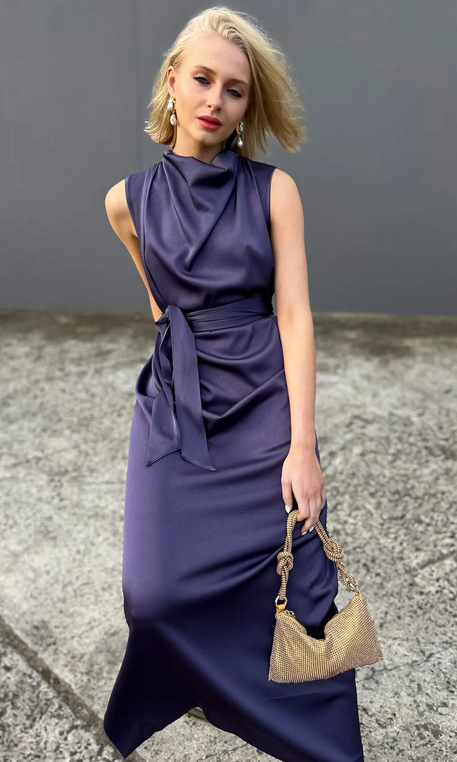 hoss Veronica Cowl Maxi -  Silk Aubergine