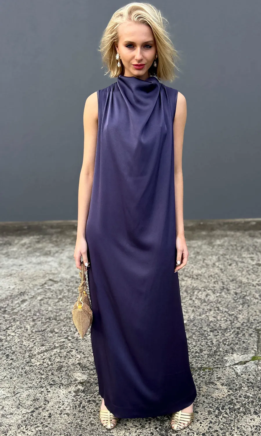 hoss Veronica Cowl Maxi -  Silk Aubergine
