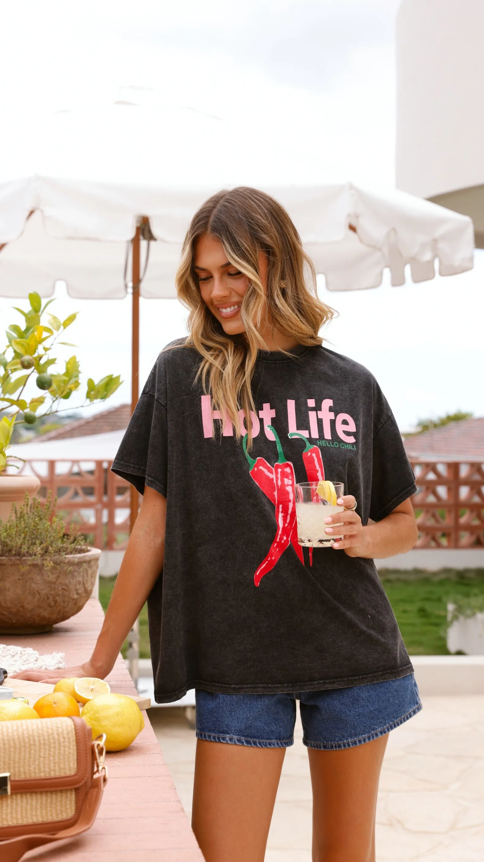 Hot Life Tee - Black Acid Wash