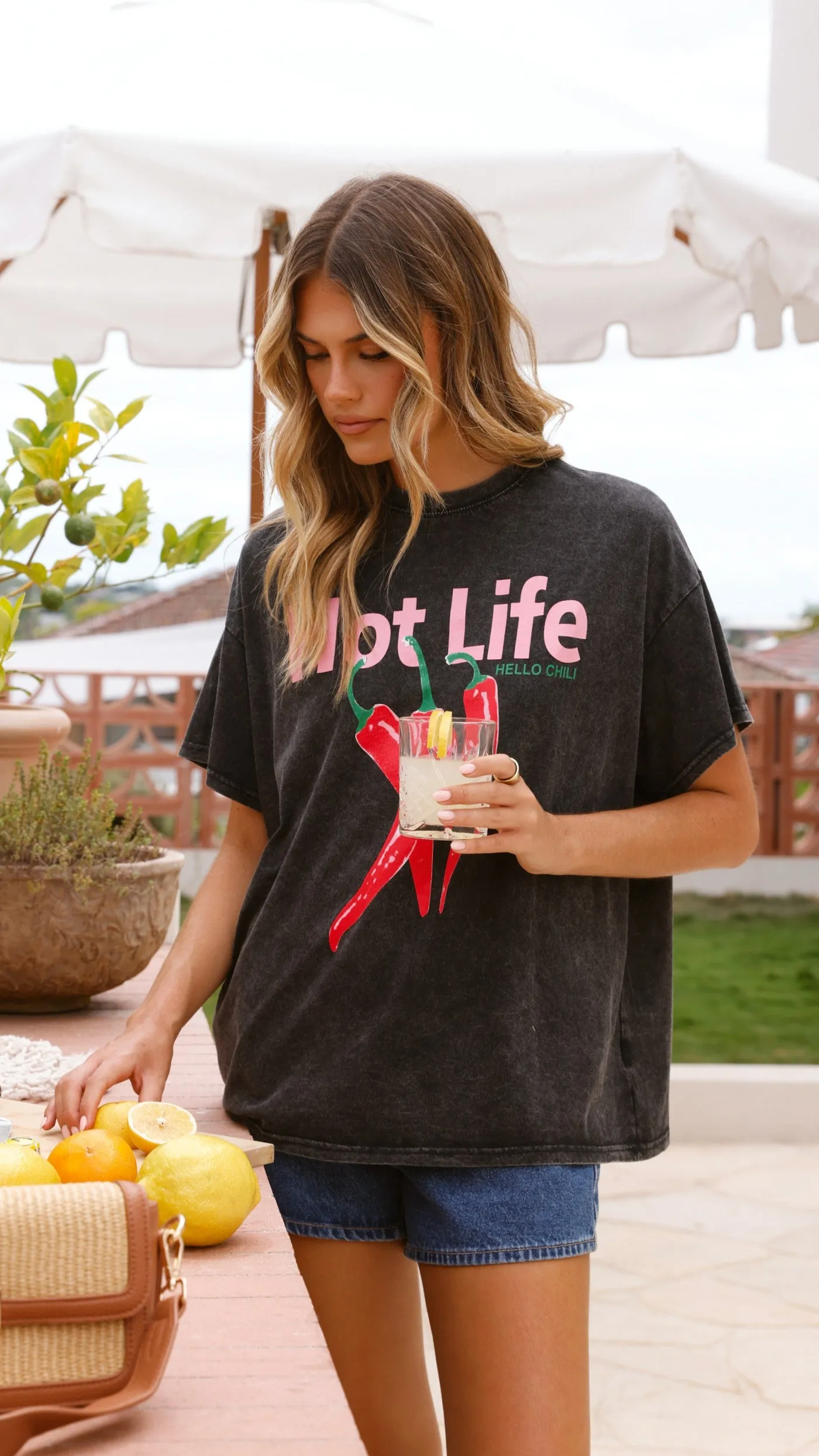 Hot Life Tee - Black Acid Wash