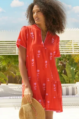 India Embroidered Dress | Red/Pink