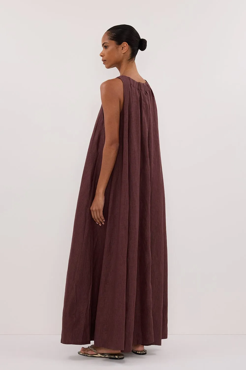 ISABELLE WALNUT LINEN MIDI DRESS