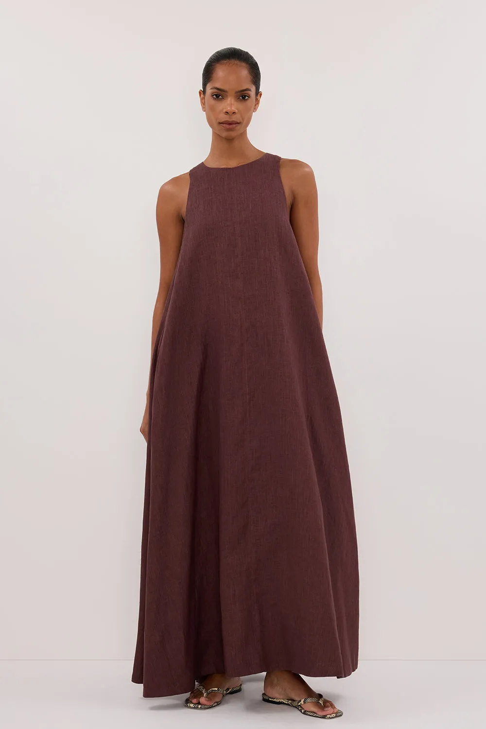ISABELLE WALNUT LINEN MIDI DRESS