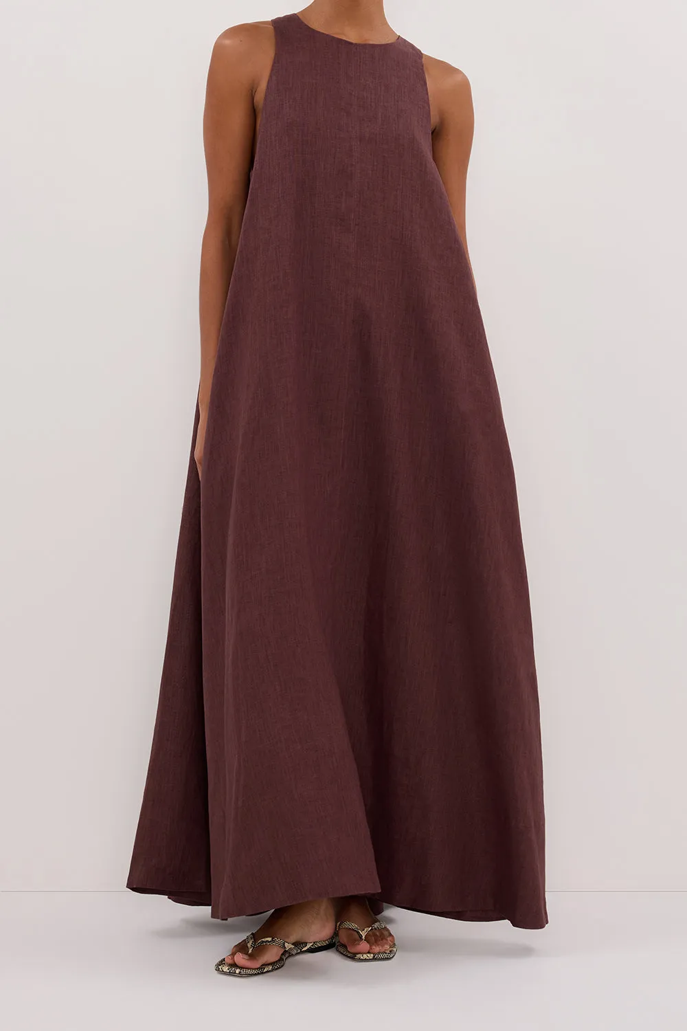 ISABELLE WALNUT LINEN MIDI DRESS