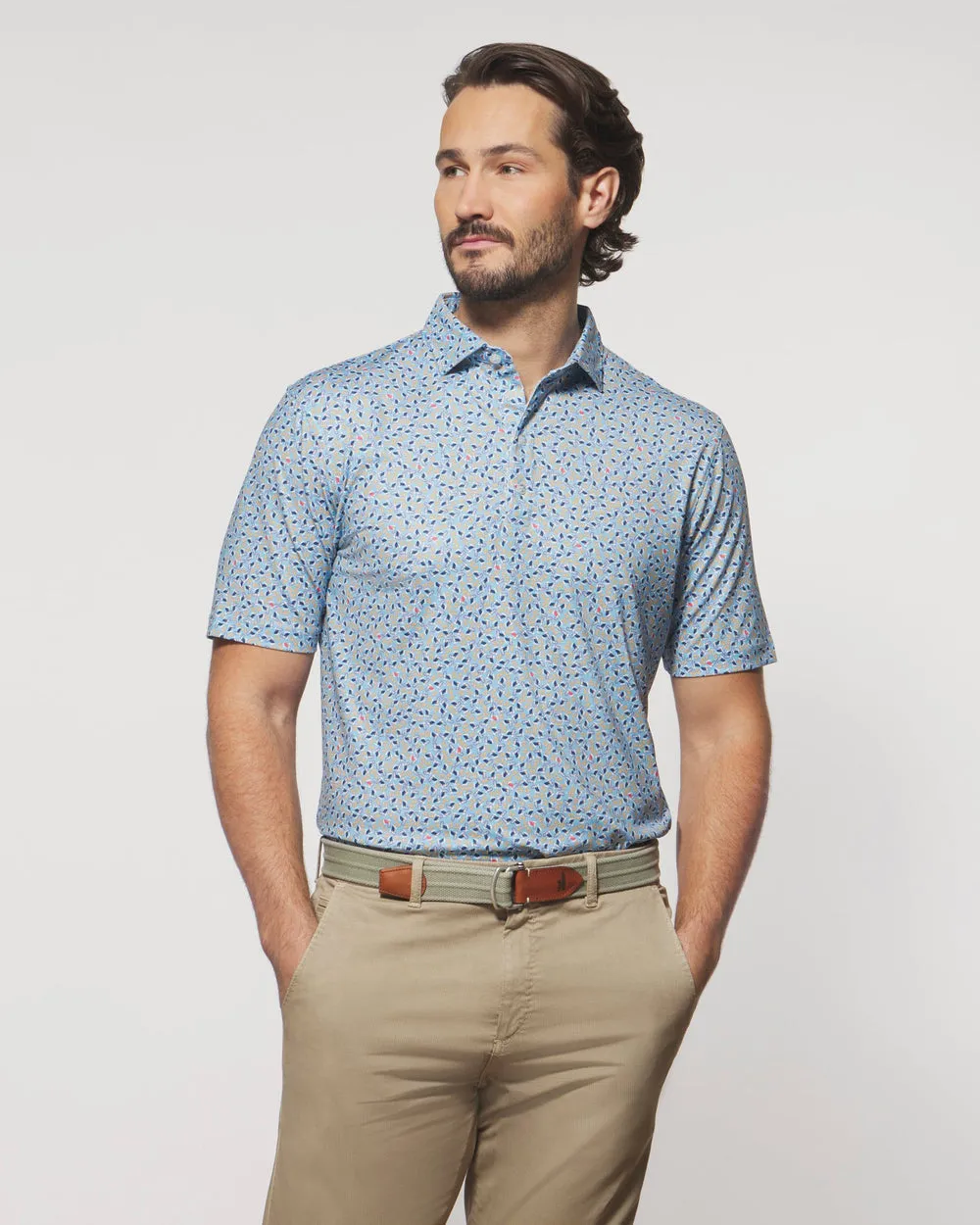 Johnnie O Mens Duck Hook Printed Jersey Performance Polo