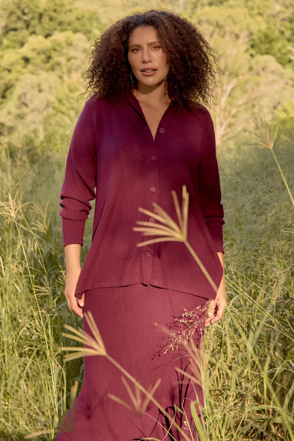 Knitted Cardigan in Plum