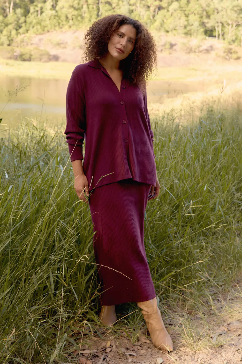 Knitted Cardigan in Plum