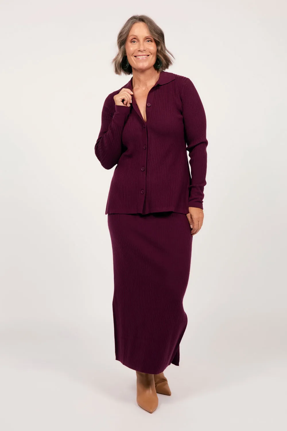Knitted Cardigan in Plum
