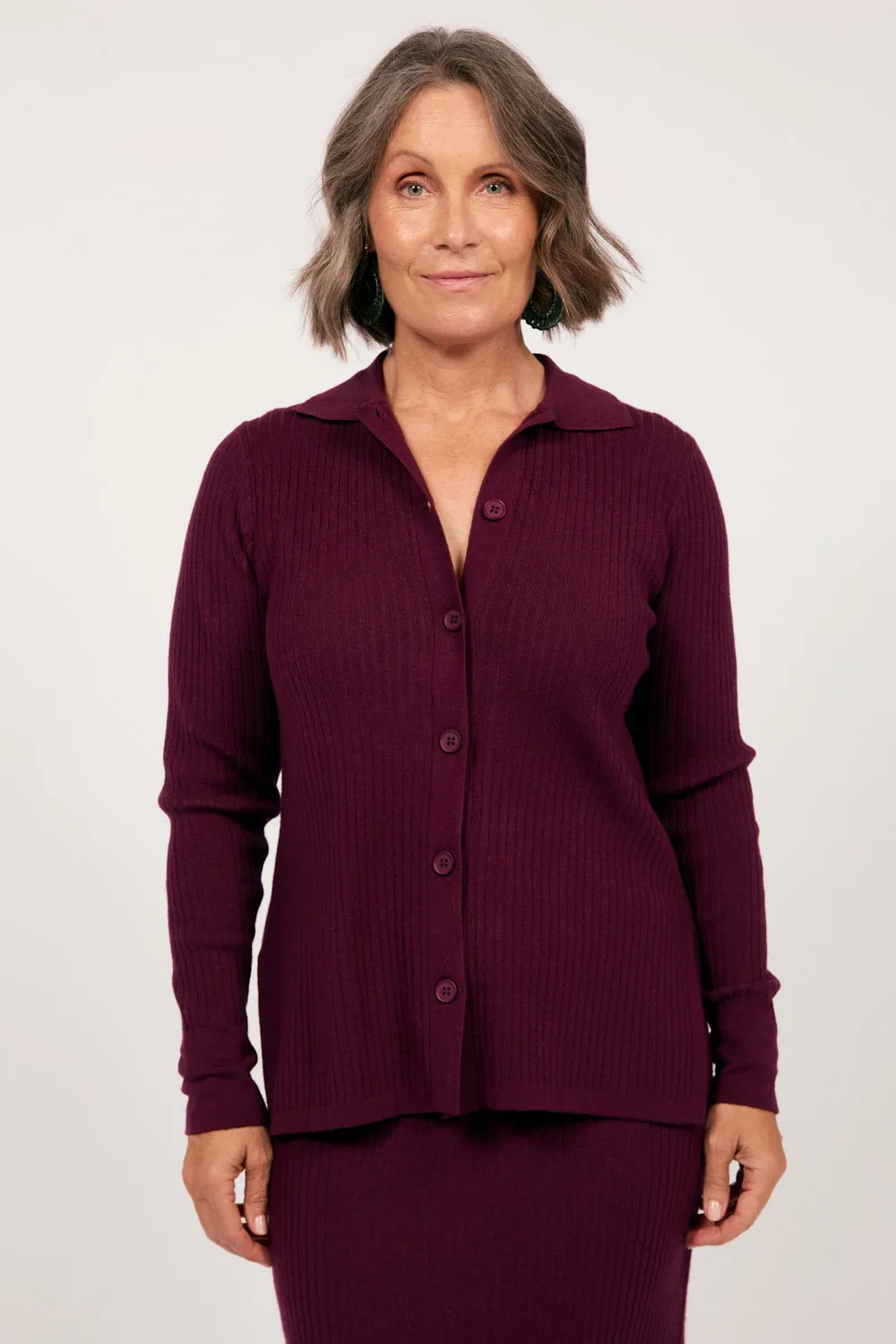 Knitted Cardigan in Plum