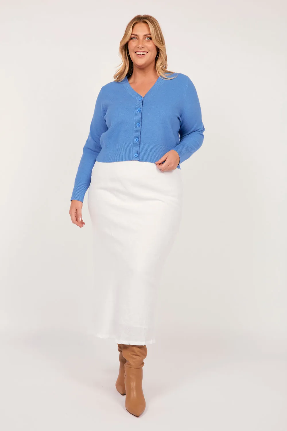 Knitted Cropped Cardigan in Blue