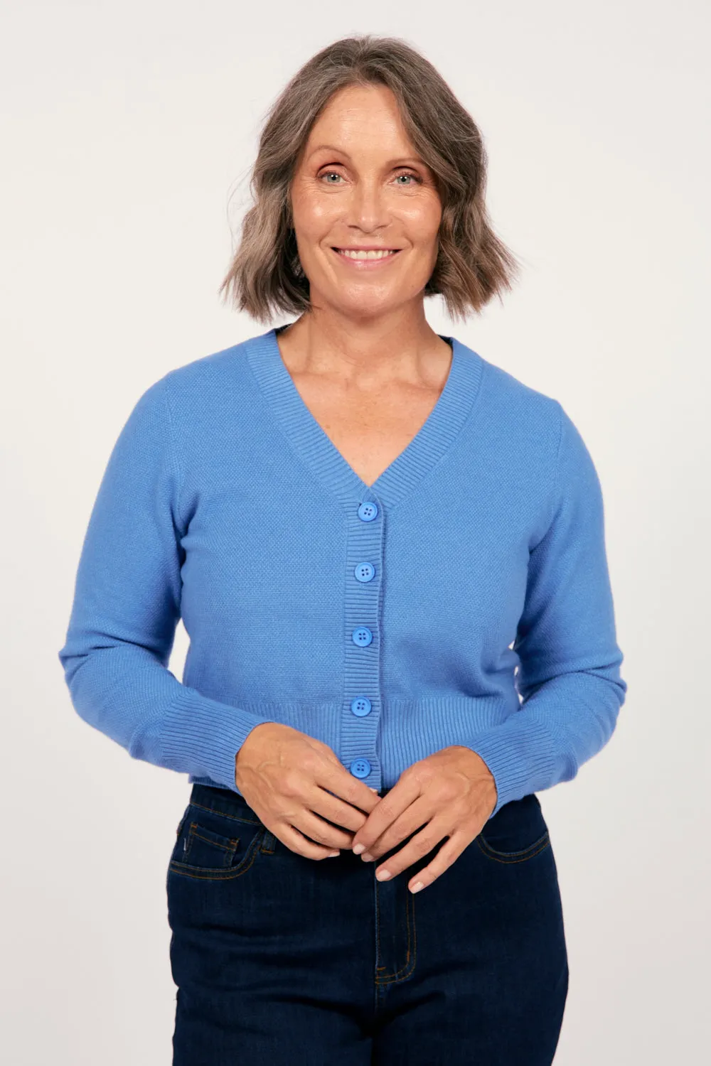 Knitted Cropped Cardigan in Blue