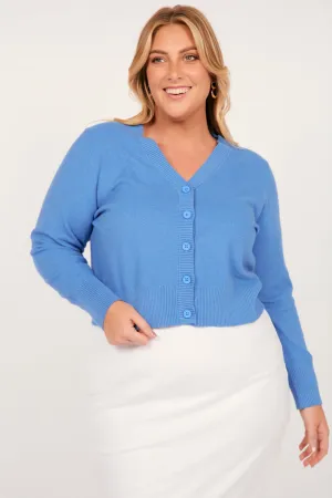 Knitted Cropped Cardigan in Blue