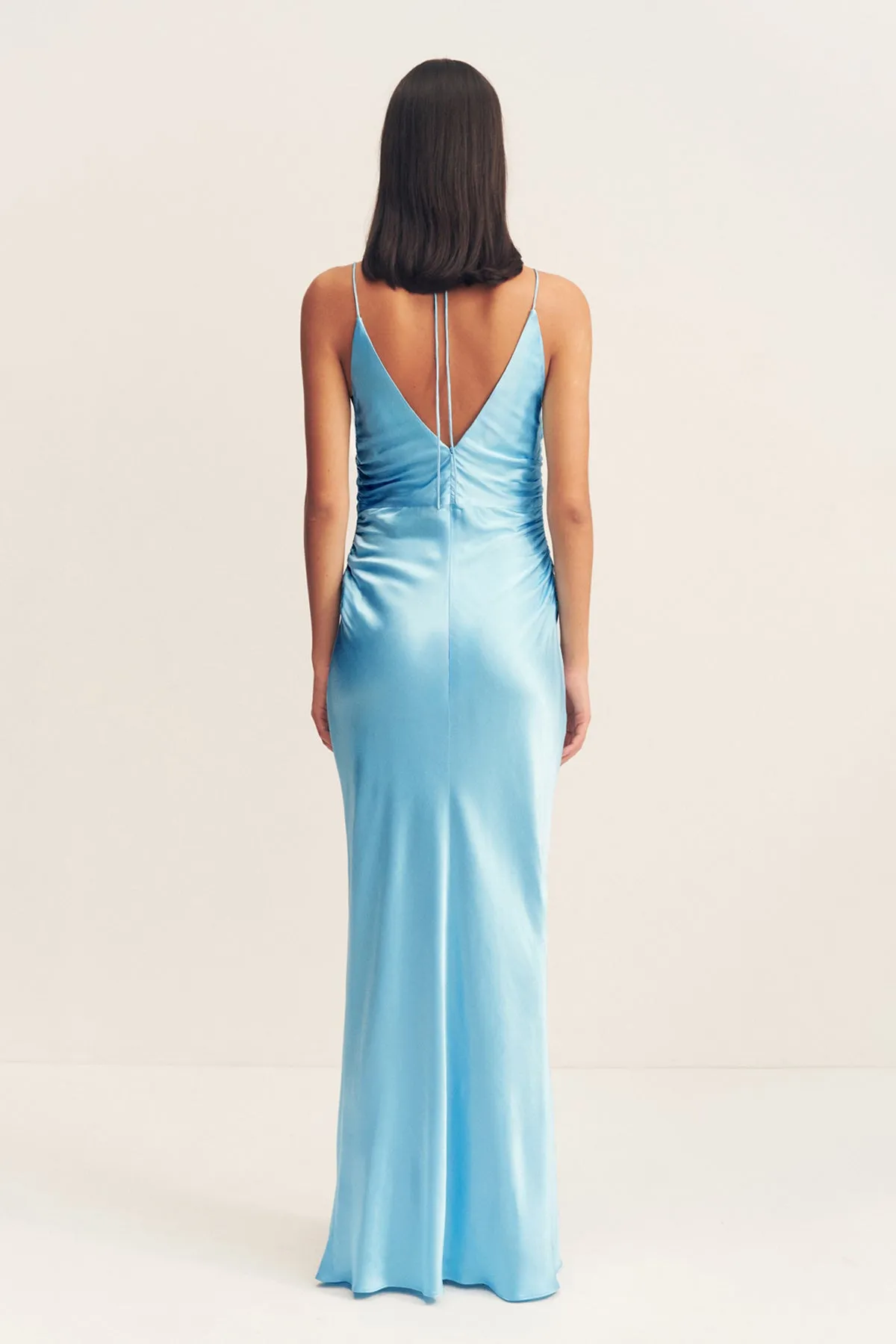 LA LUNE HIGH NECK RUCHED MAXI DRESS - ICEBERG BLUE