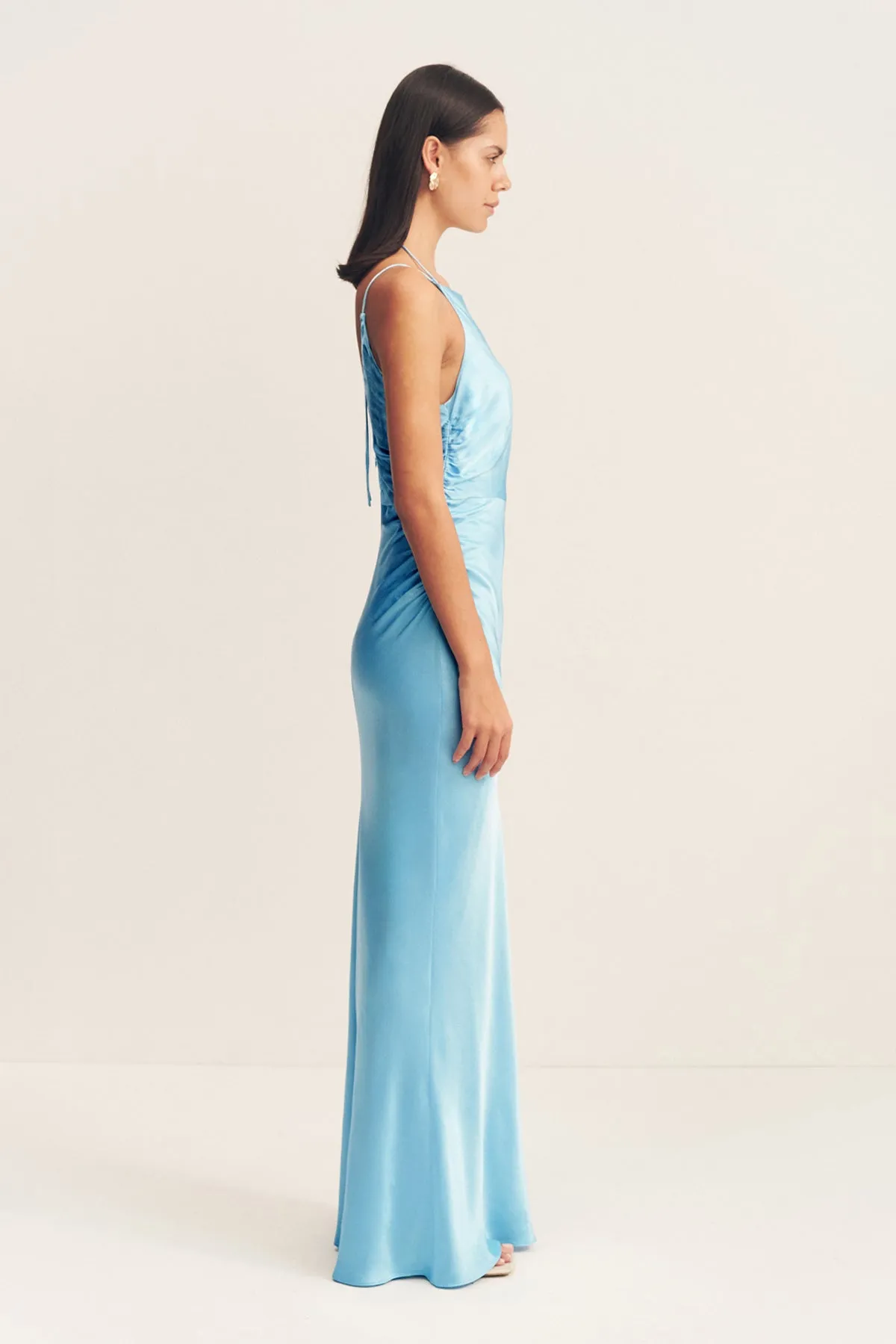 LA LUNE HIGH NECK RUCHED MAXI DRESS - ICEBERG BLUE