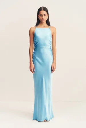 LA LUNE HIGH NECK RUCHED MAXI DRESS - ICEBERG BLUE