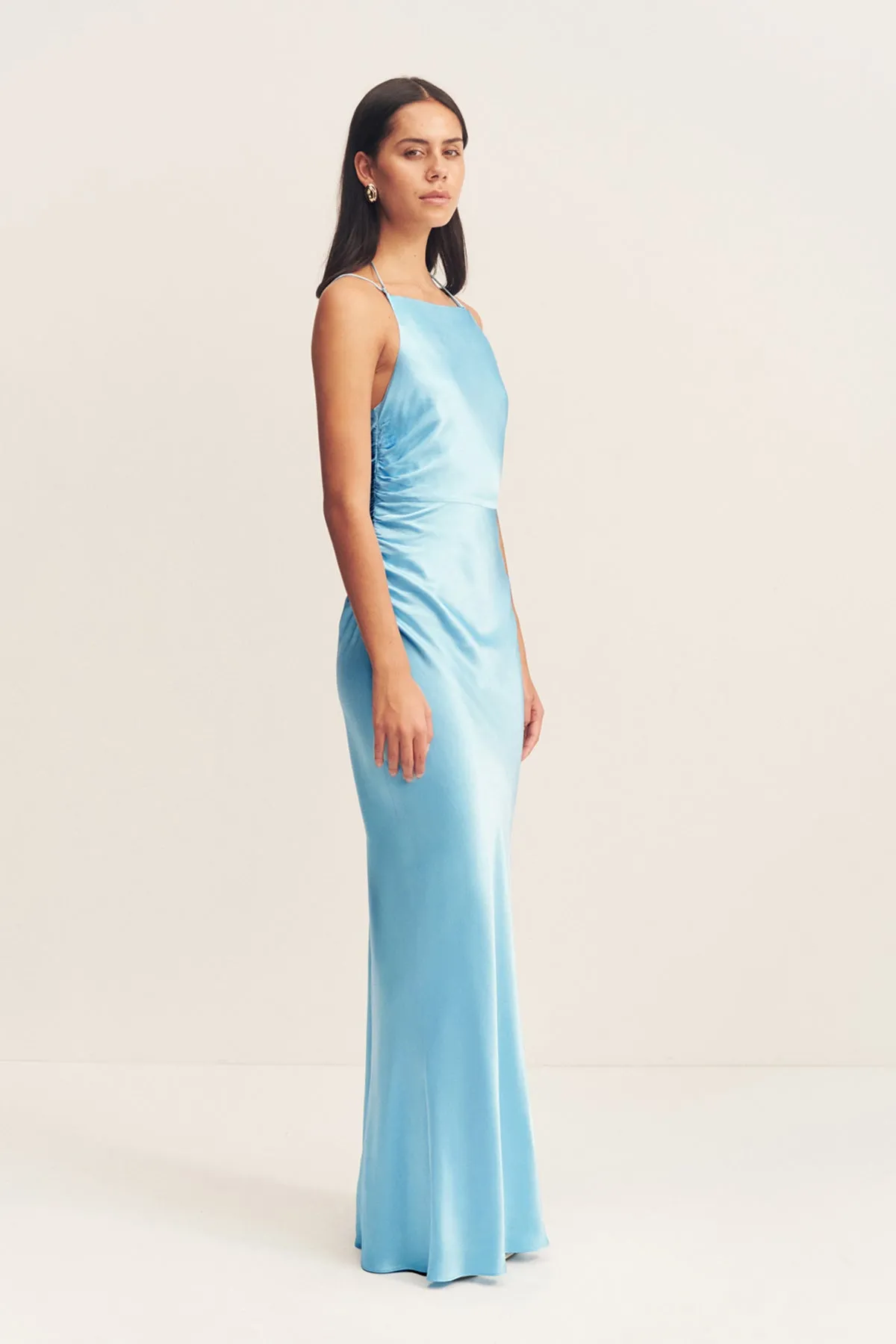 LA LUNE HIGH NECK RUCHED MAXI DRESS - ICEBERG BLUE