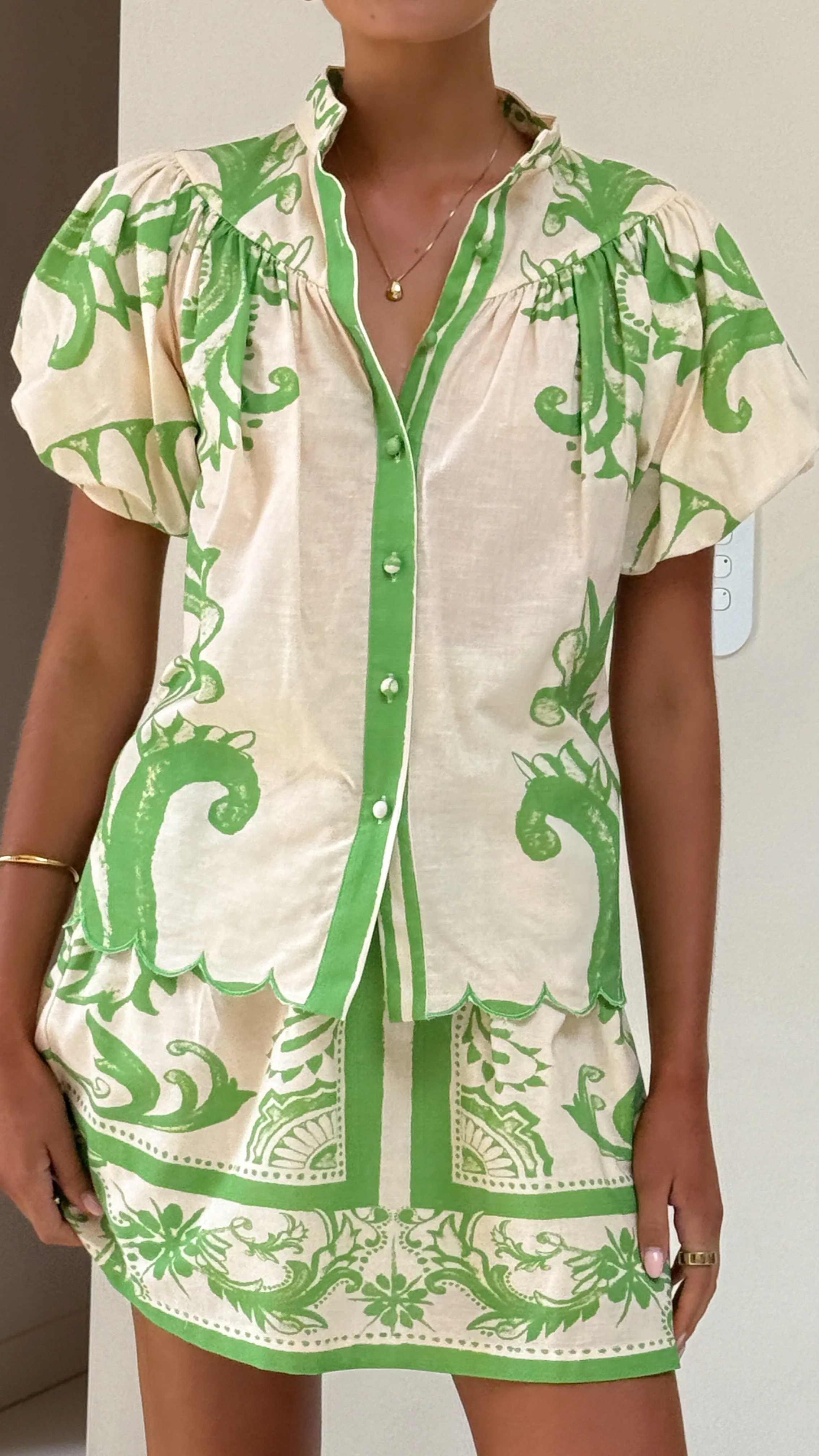 Lanie Shirt - Sage / Cream