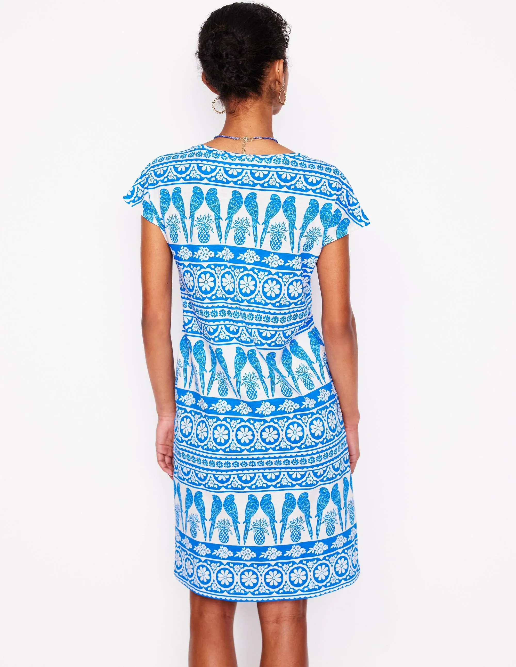 Leah Jersey T-shirt Dress-Cerulean Blue. Ornate Tropic