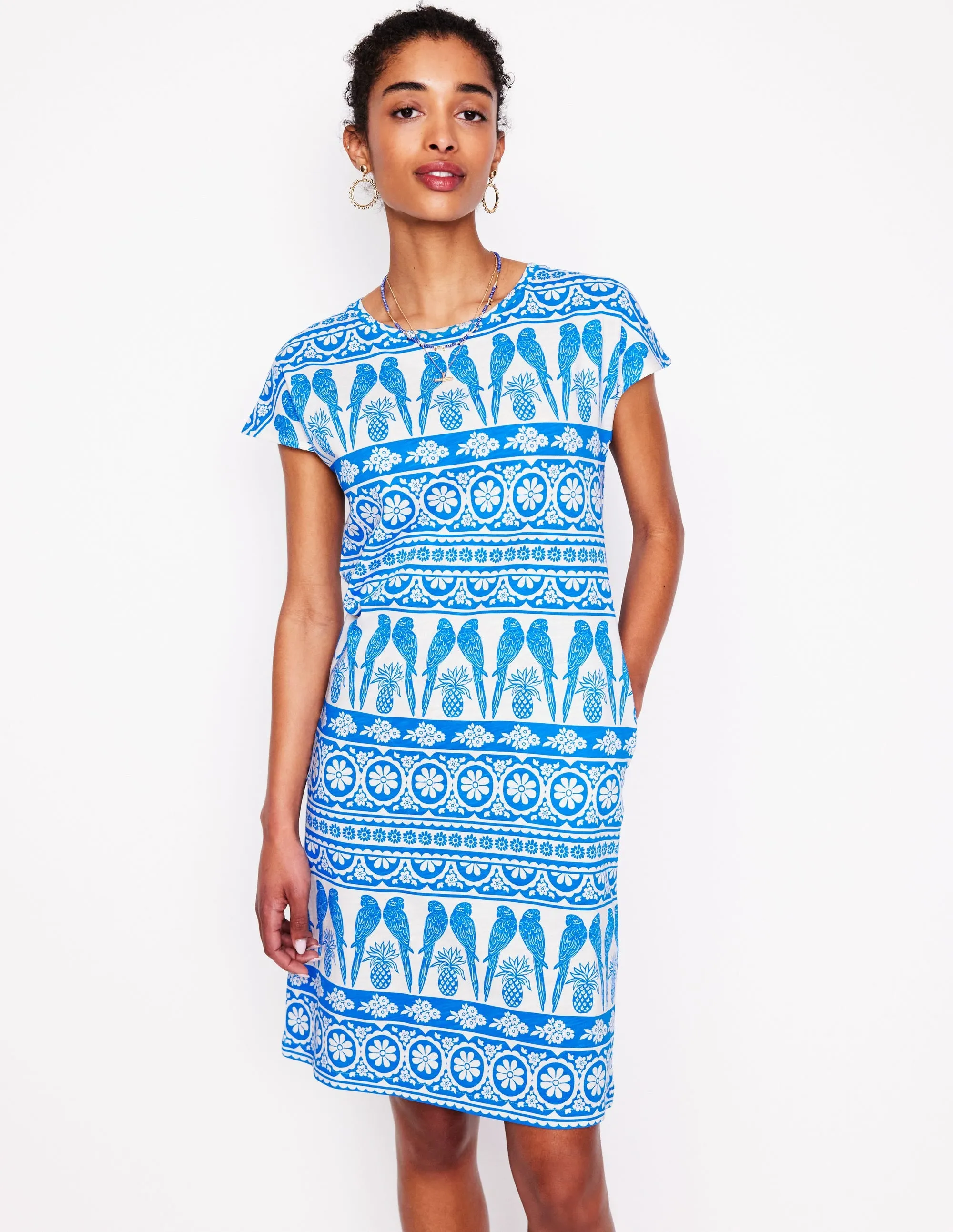 Leah Jersey T-shirt Dress-Cerulean Blue. Ornate Tropic