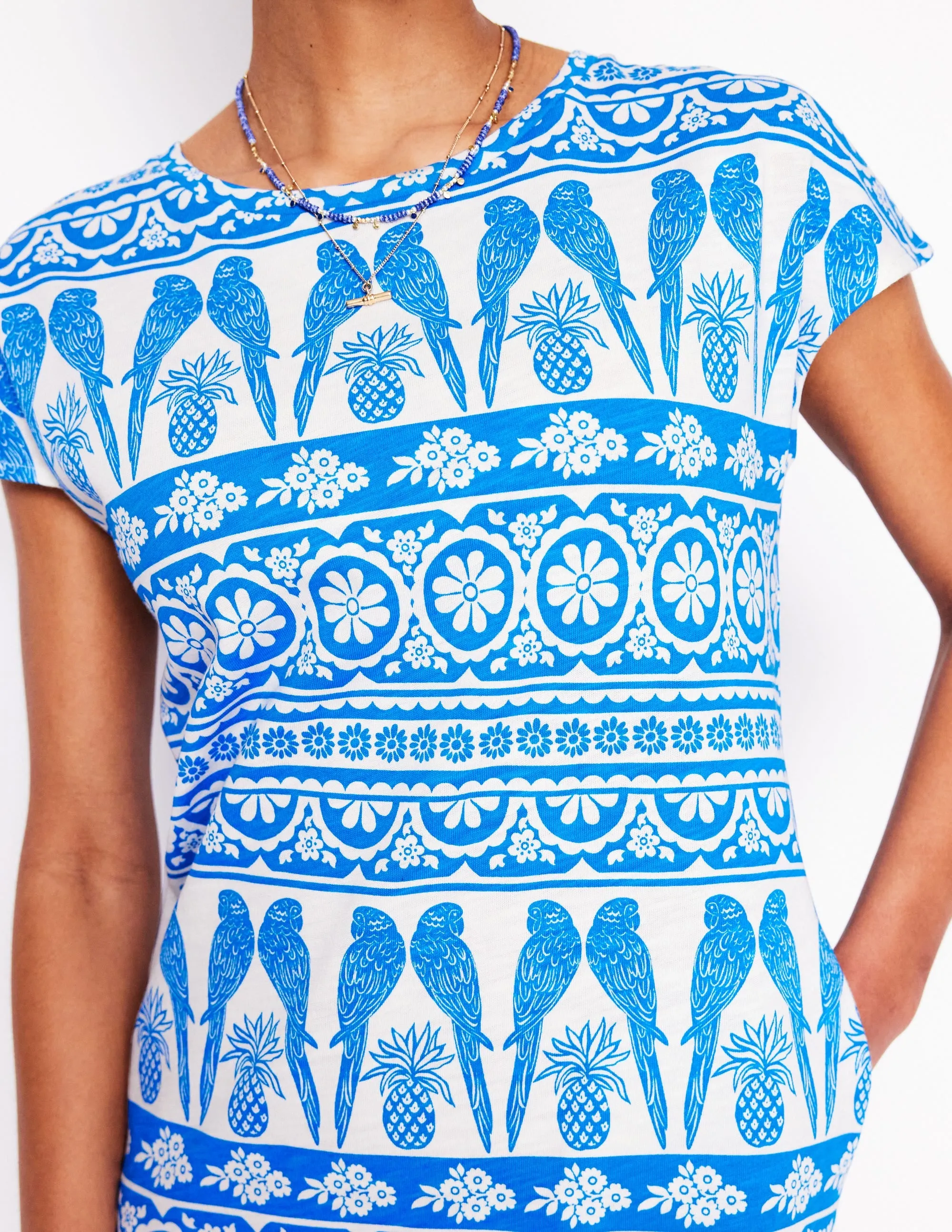 Leah Jersey T-shirt Dress-Cerulean Blue. Ornate Tropic
