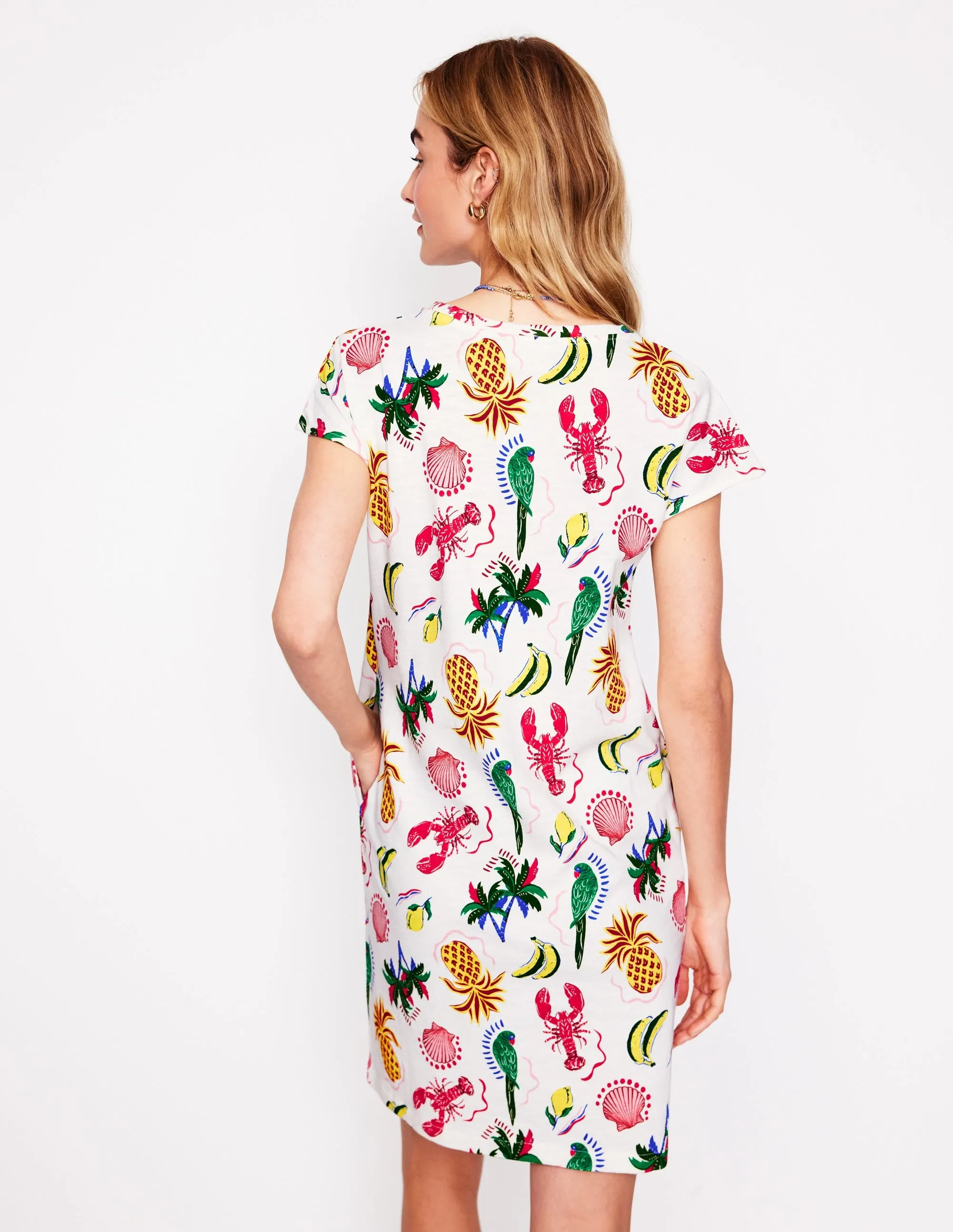 Leah Jersey T-shirt Dress-White. Tropical Bonanza