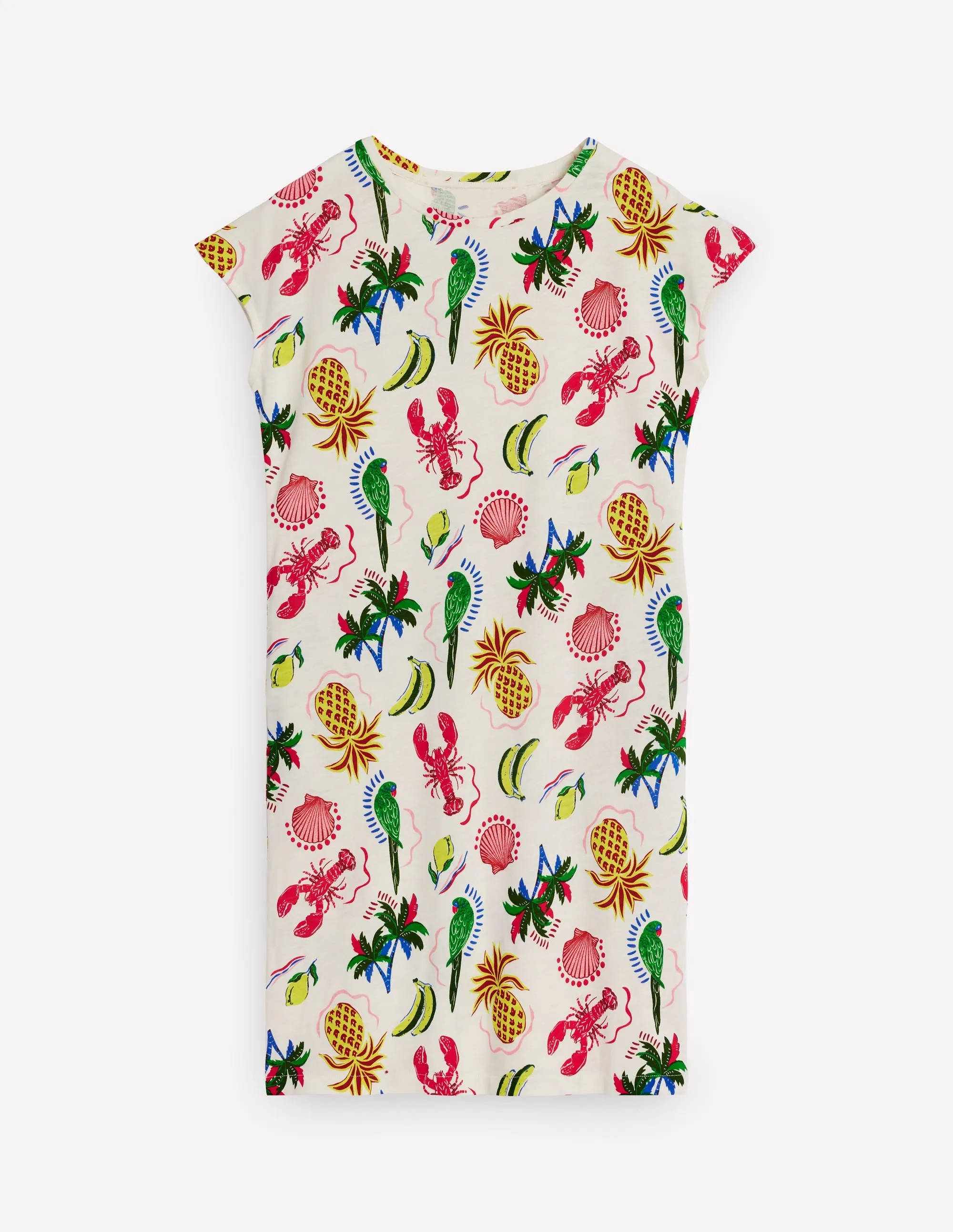 Leah Jersey T-shirt Dress-White. Tropical Bonanza