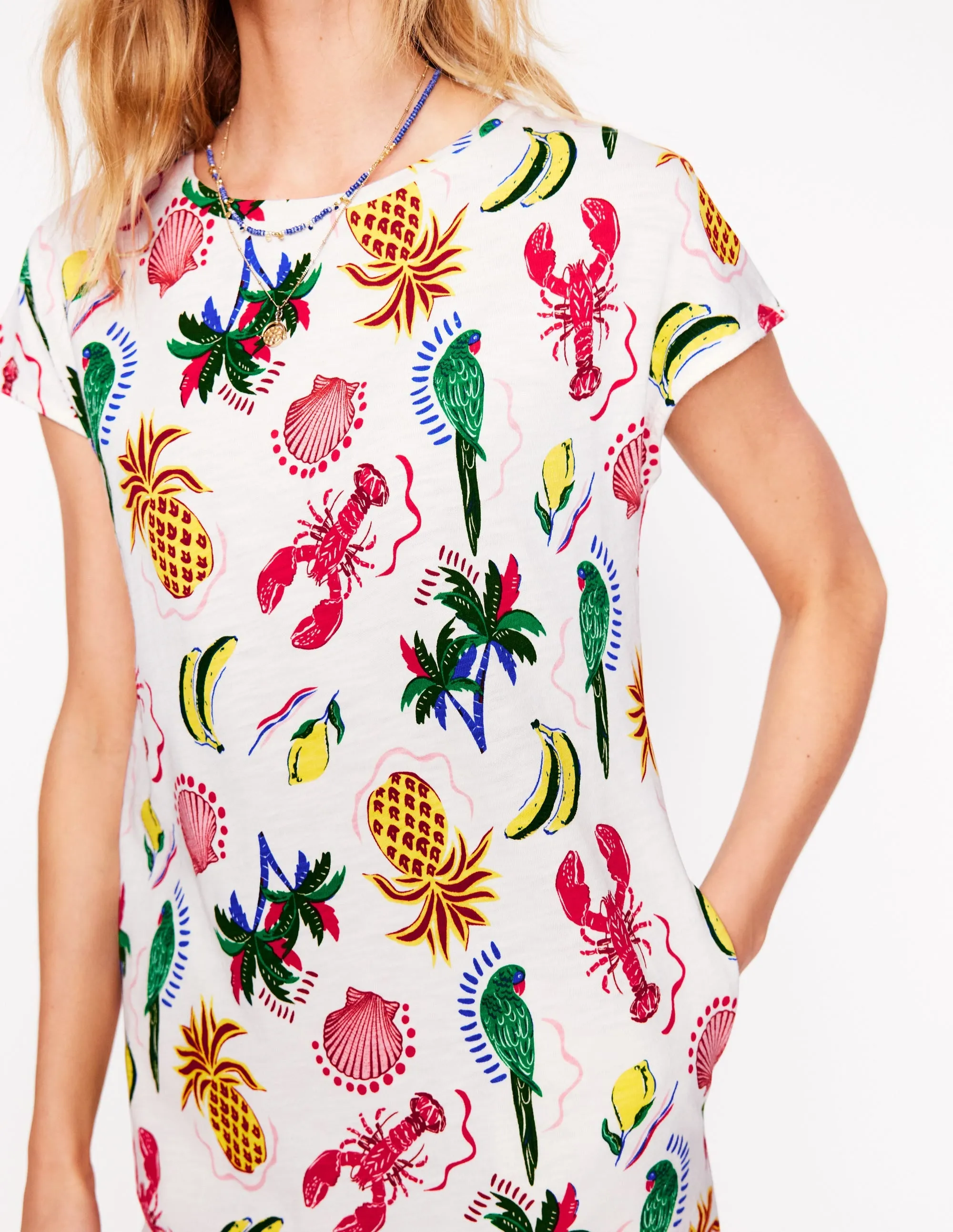 Leah Jersey T-shirt Dress-White. Tropical Bonanza