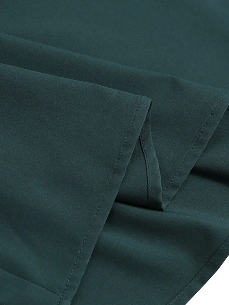 Long Sleeve Pure Color Belted O-neck Button Women Maxi Dress