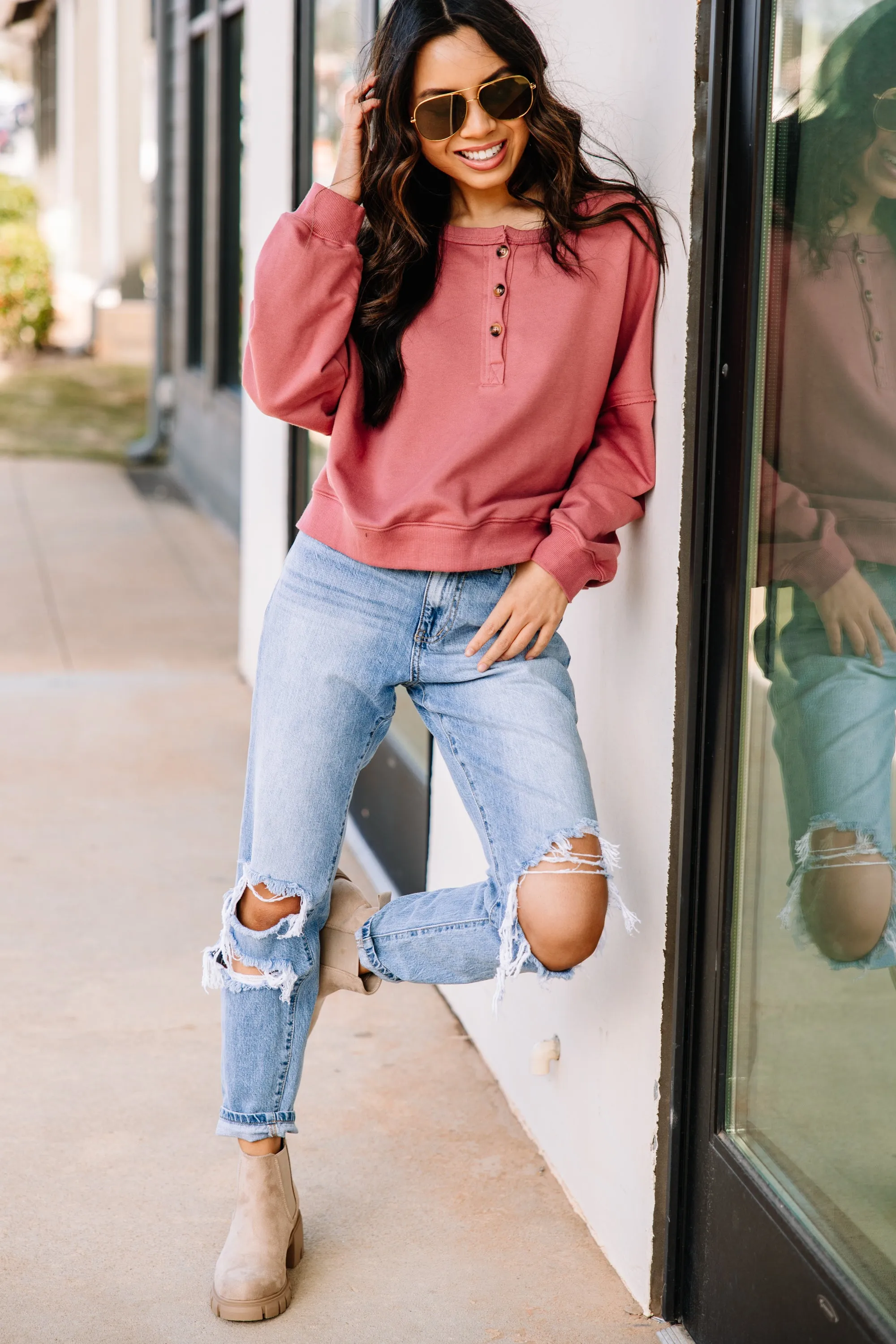 Looking Forward Deep Rose Pink Pullover