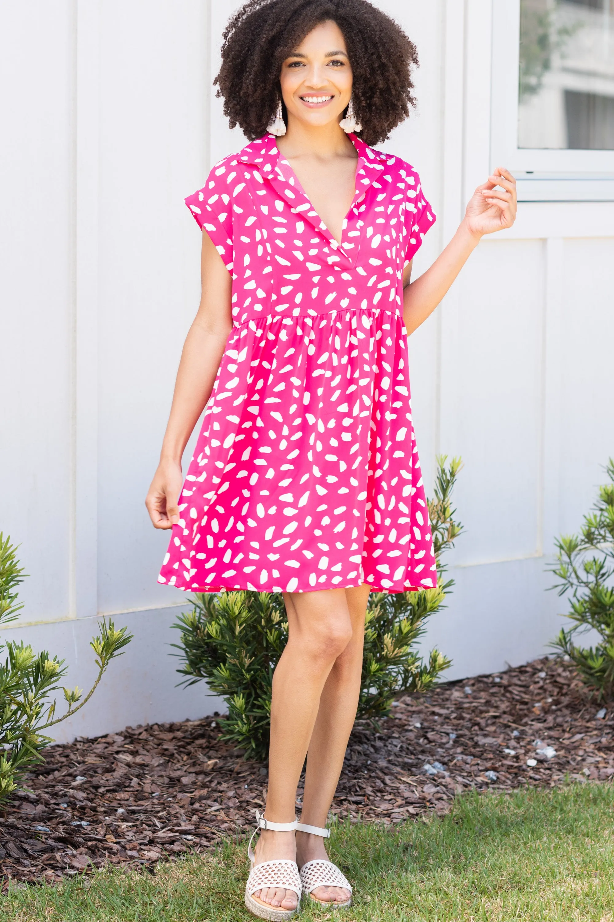 Looking Forward Hot Pink Spotted Dress